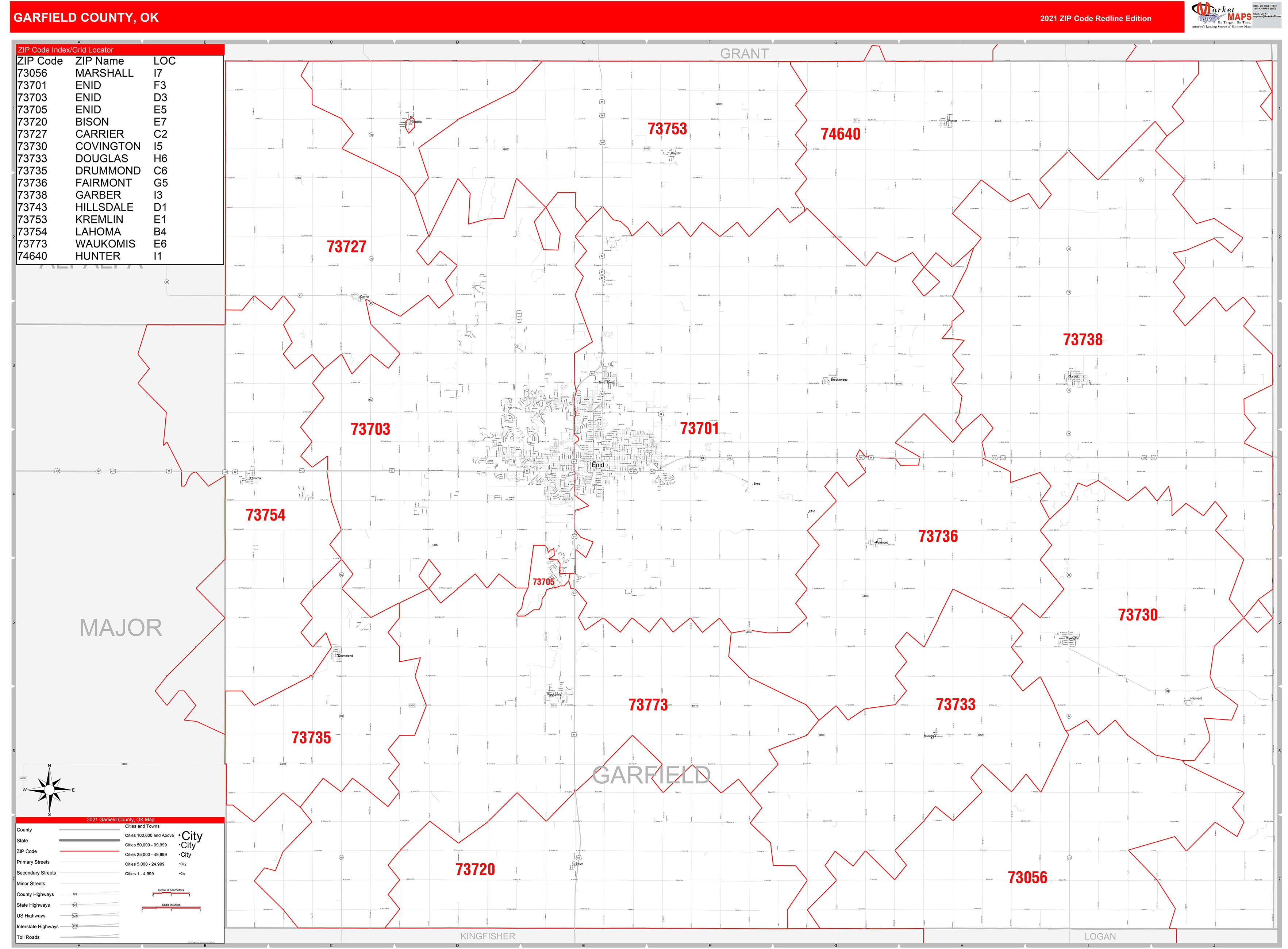 Garfield County Mt Zip Code Wall Map Red Line Style By Marketmaps ...