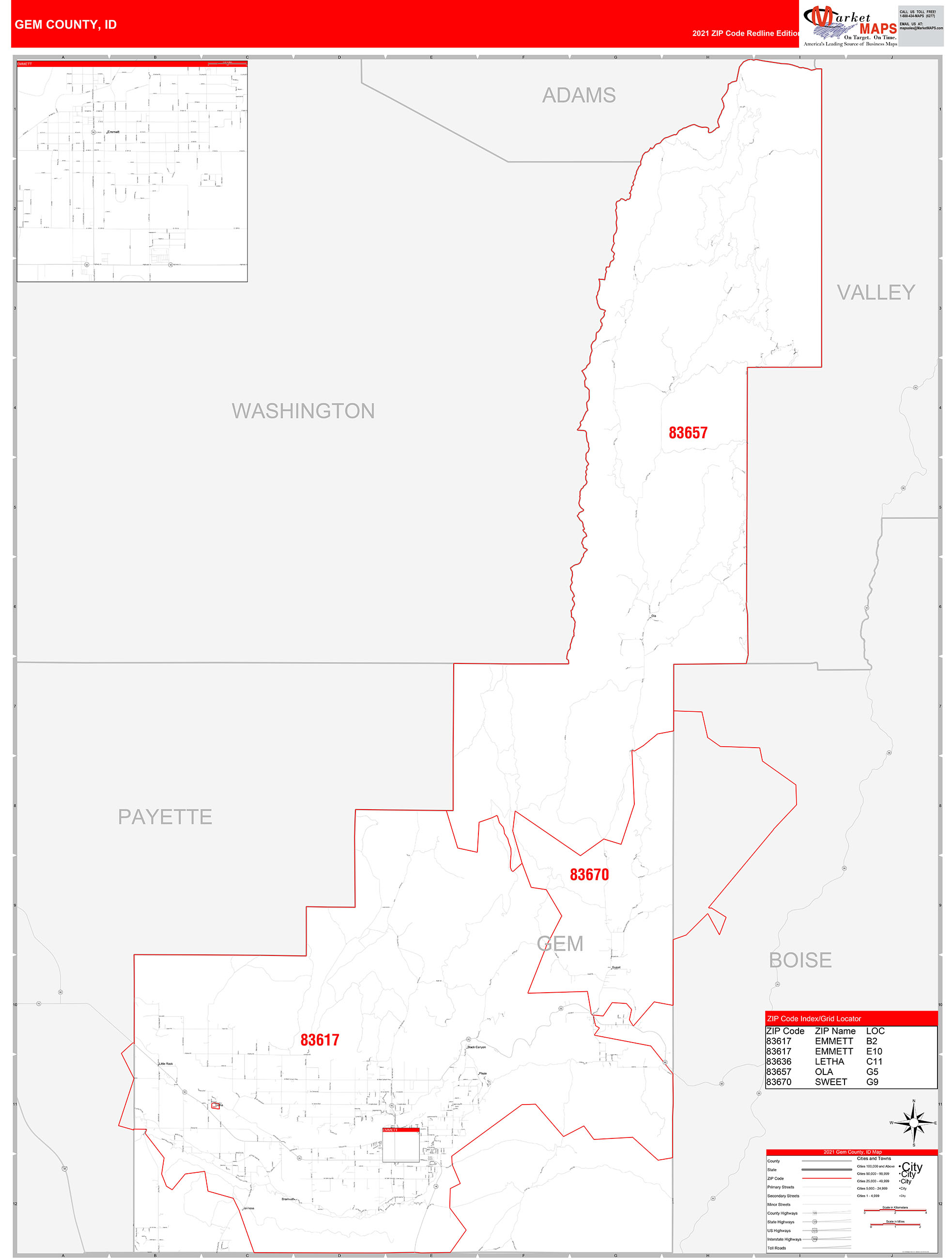 Gooding County Id Zip Code Wall Map Red Line Style By Marketmaps ...