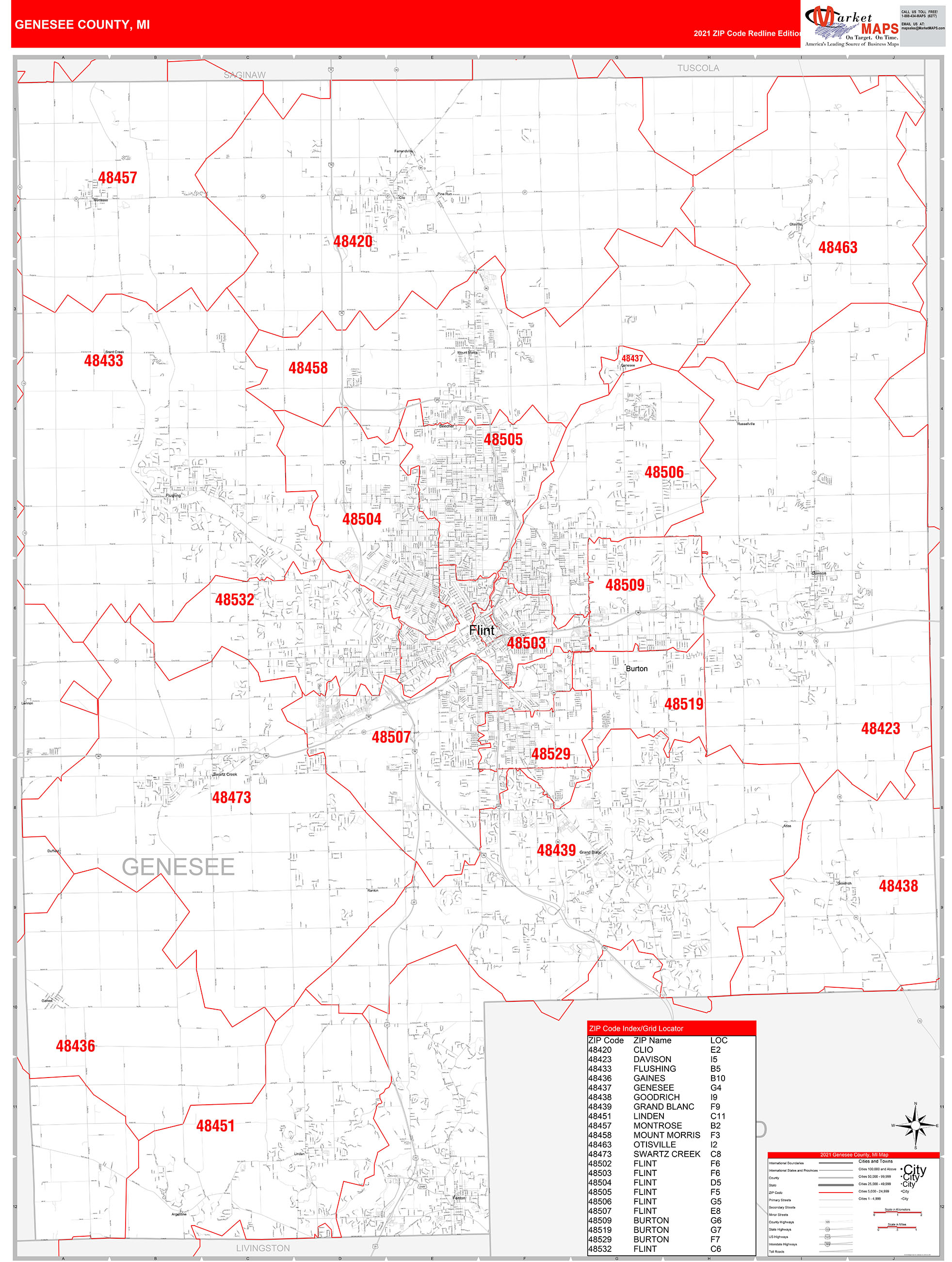 Genesee County Mi Zip Code Wall Map Red Line Style By Marketmaps My Xxx Hot Girl 9910