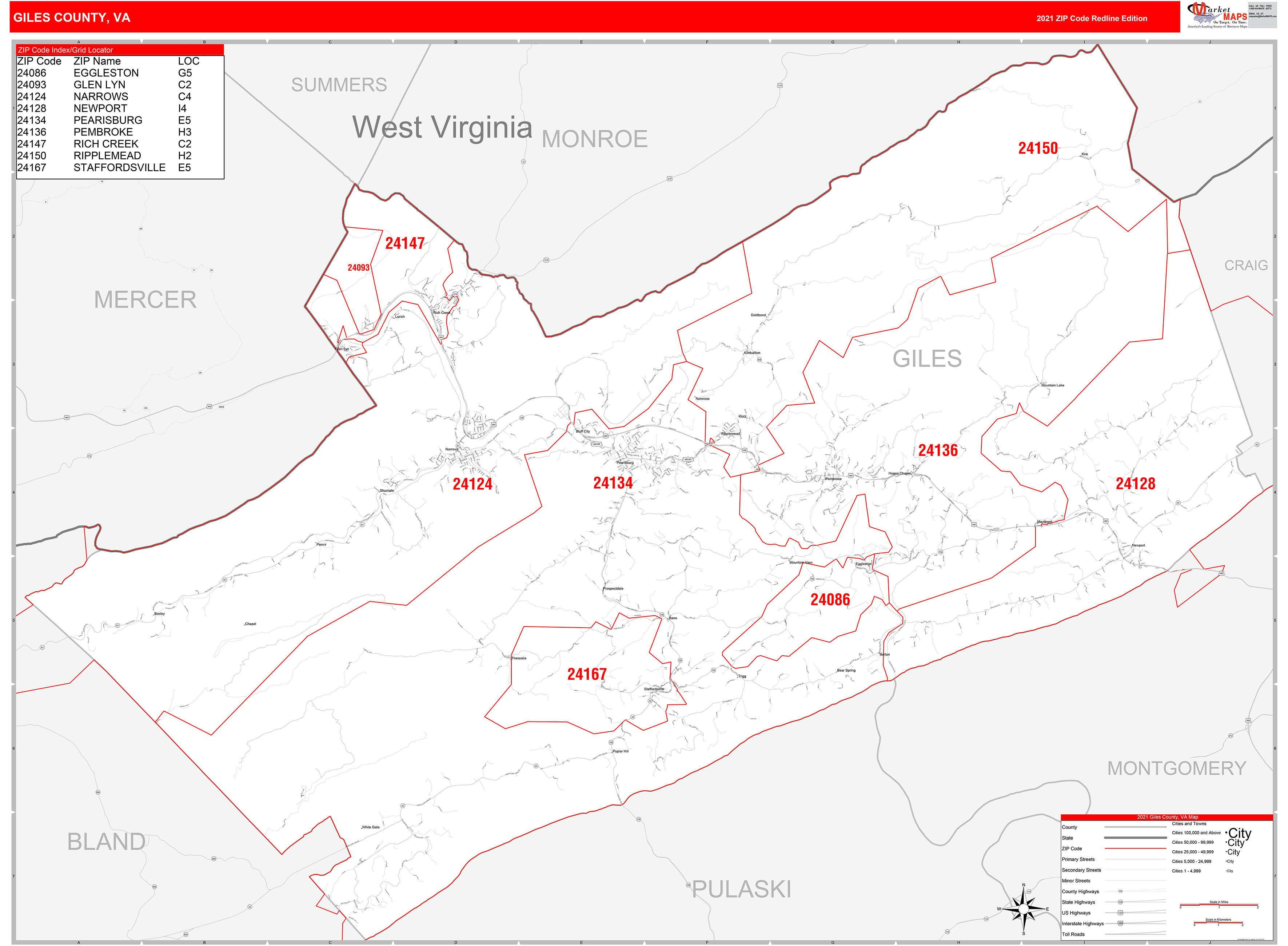 Pennsylvania Western Wall Map Red Line Style By Marke 1255