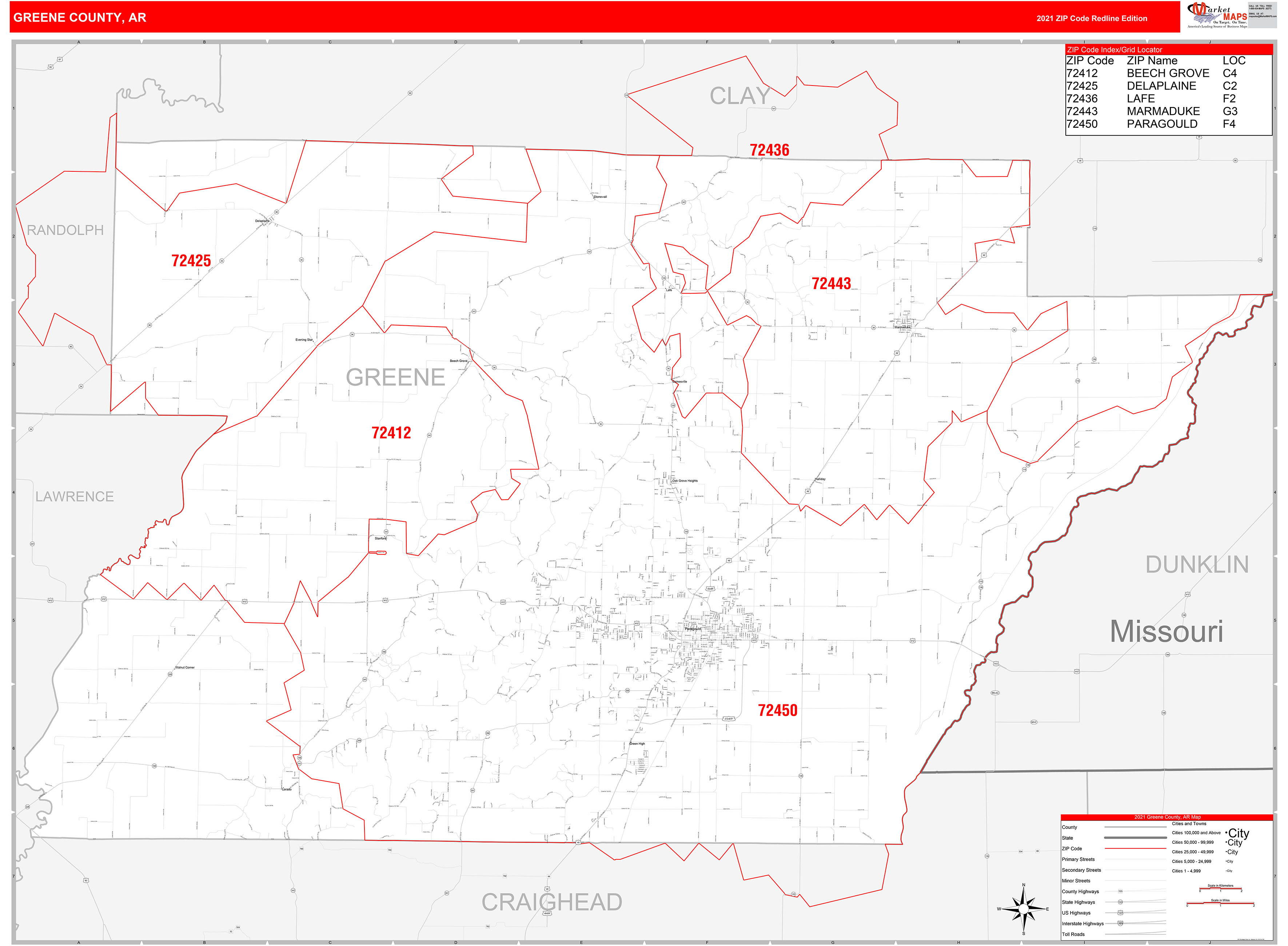 Greene County, Tn Zip Code Wall Map Red Line Style By Marketmaps CC3