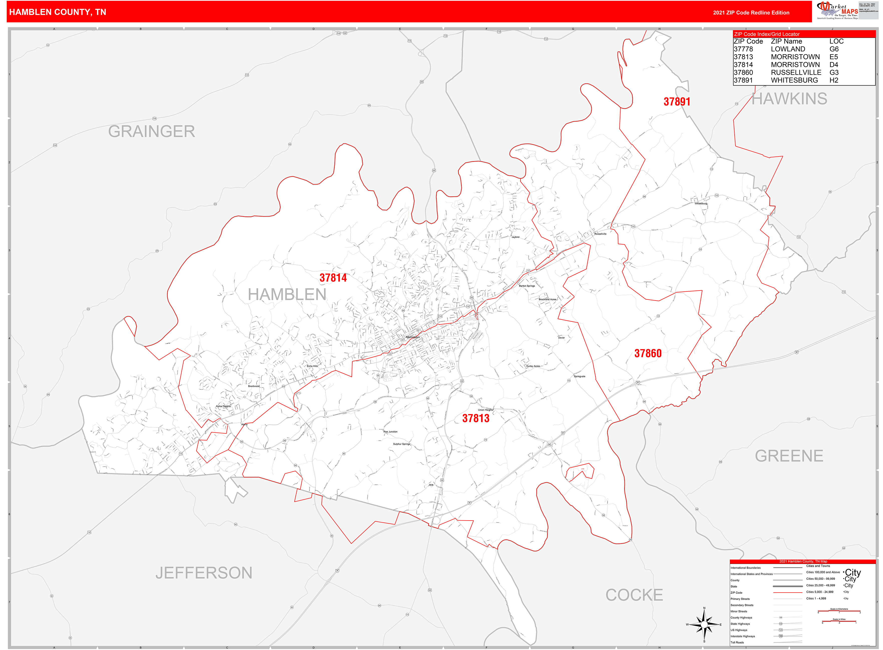 Hamblen County Tn Zip Code Wall Map Red Line Style By - vrogue.co