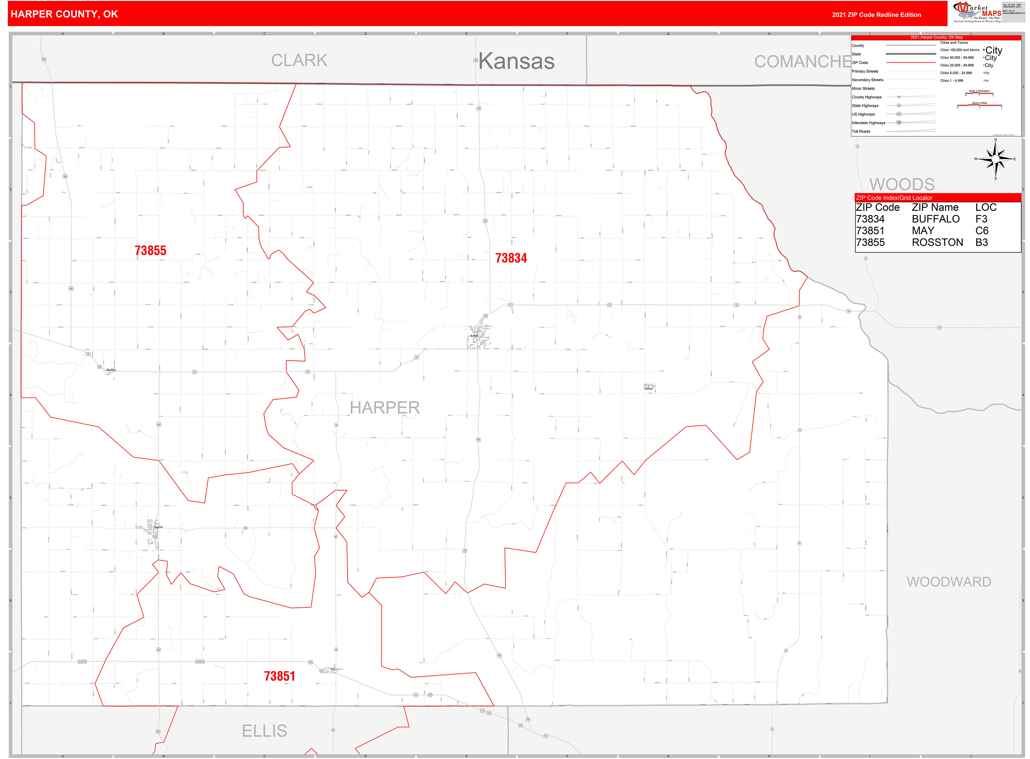 Harper County Ok Zip Code Wall Map Red Line Style By Marketmaps Mapsales 6615