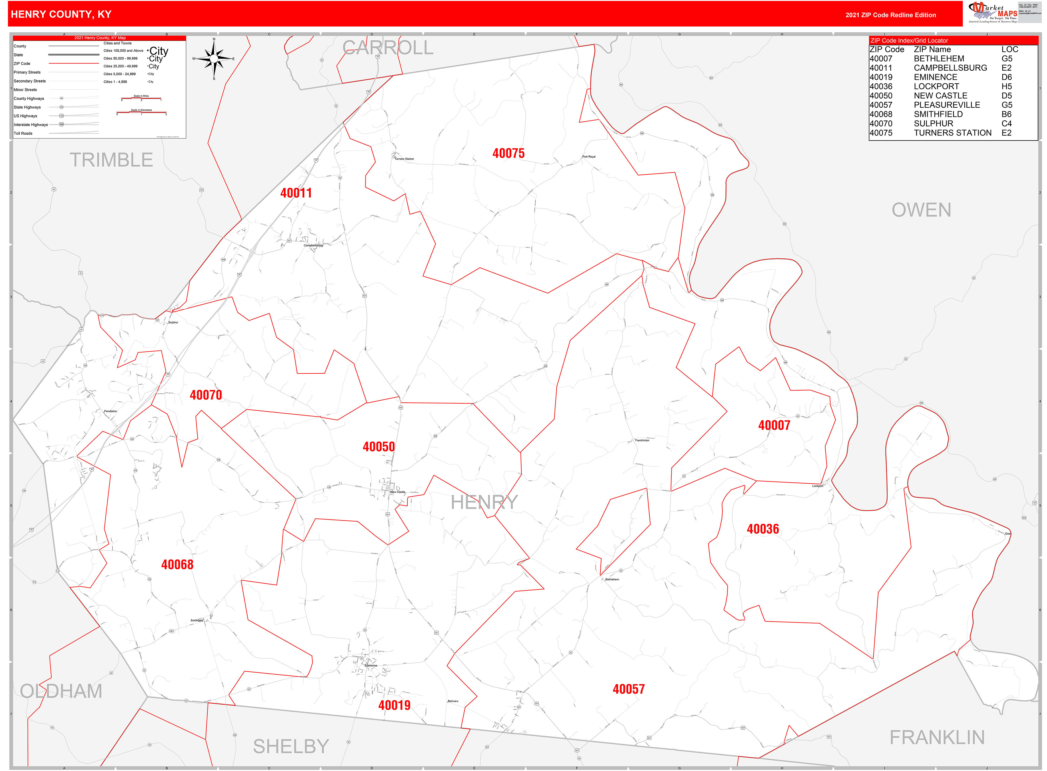 Henry County KY Zip Code Wall Map Red Line Style By MarketMAPS   Henry KY 