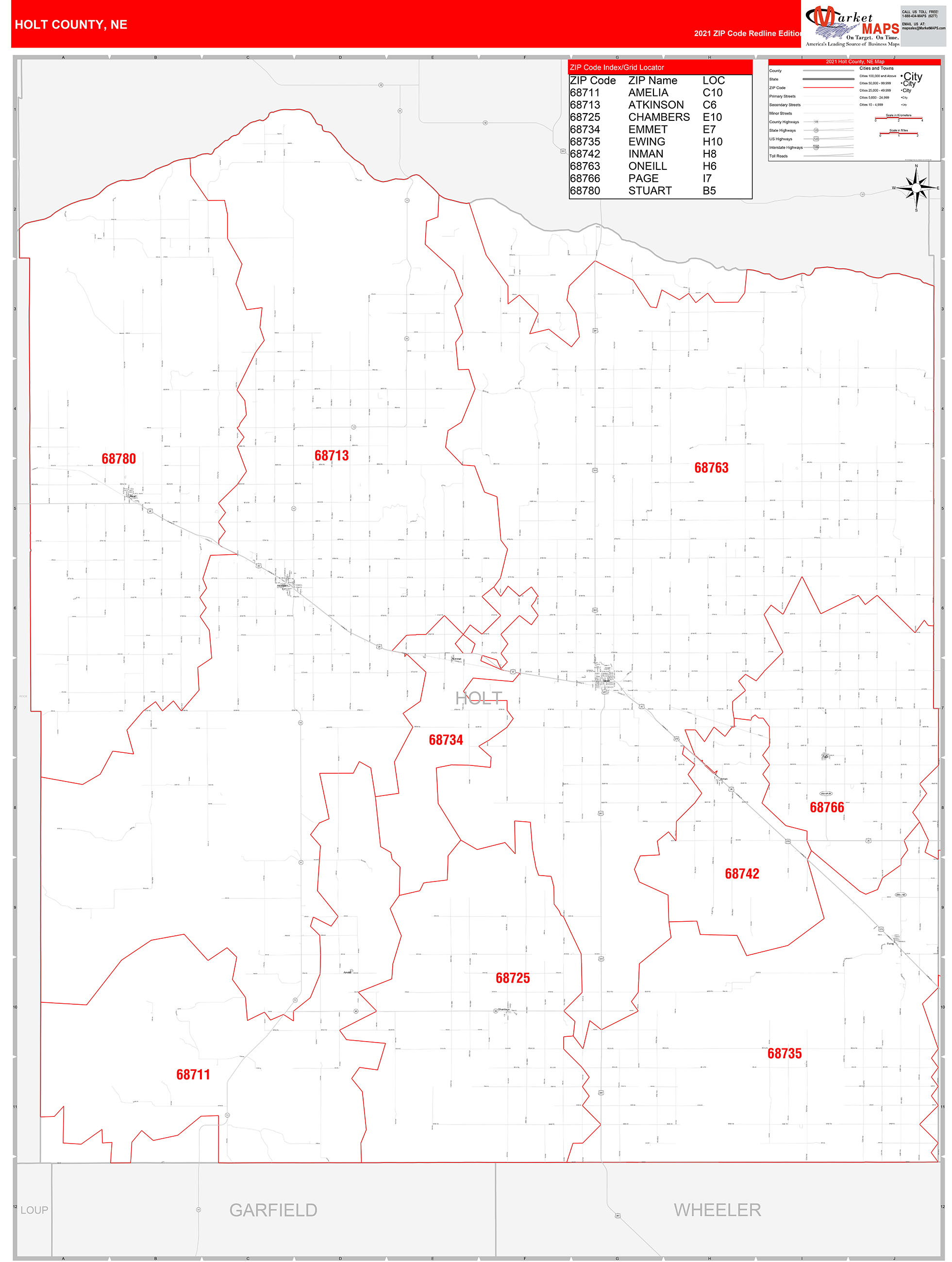 Holt County NE Zip Code Wall Map Red Line Style By MarketMAPS   Holt NE 