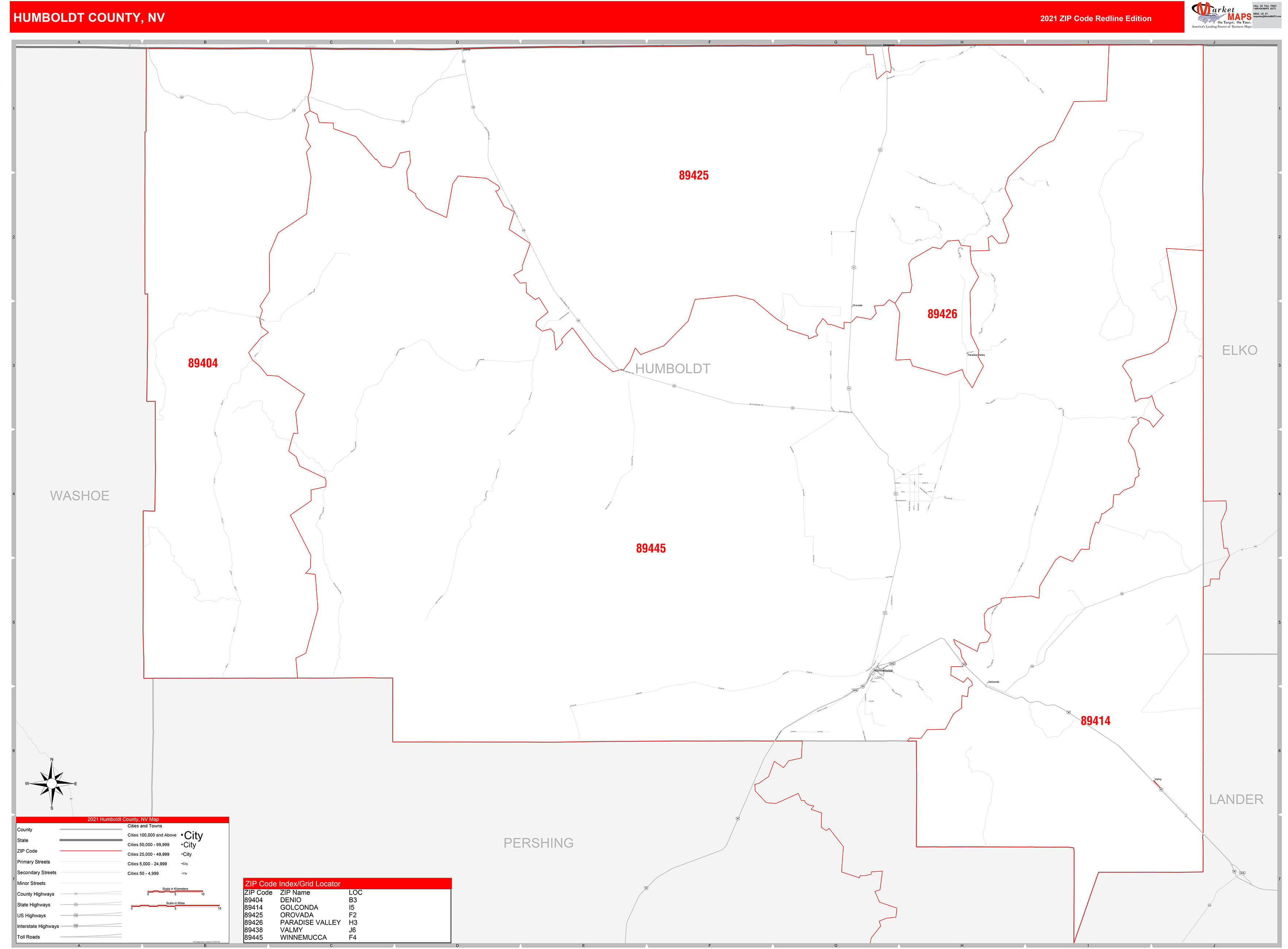 Pershing County Nv Zip Code Wall Map Basic Style By M 8770