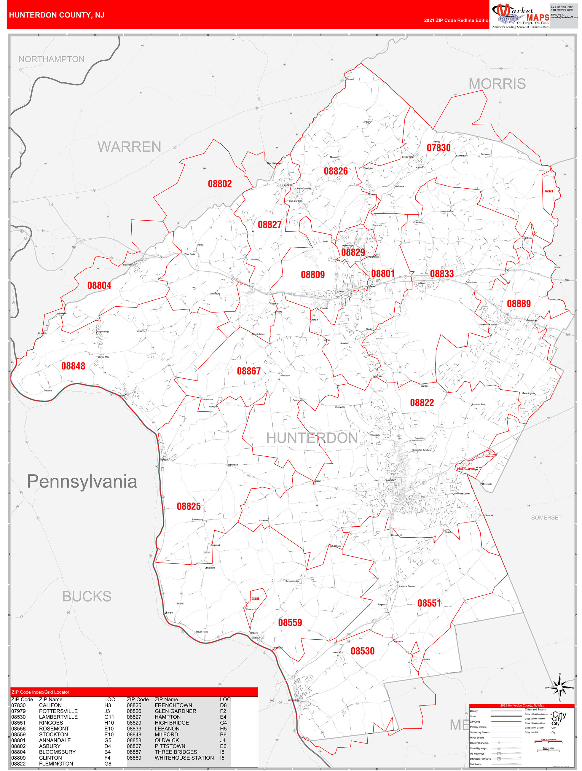 Hunterdon County Nj Wall Map Premium Style By Marketm vrogue.co