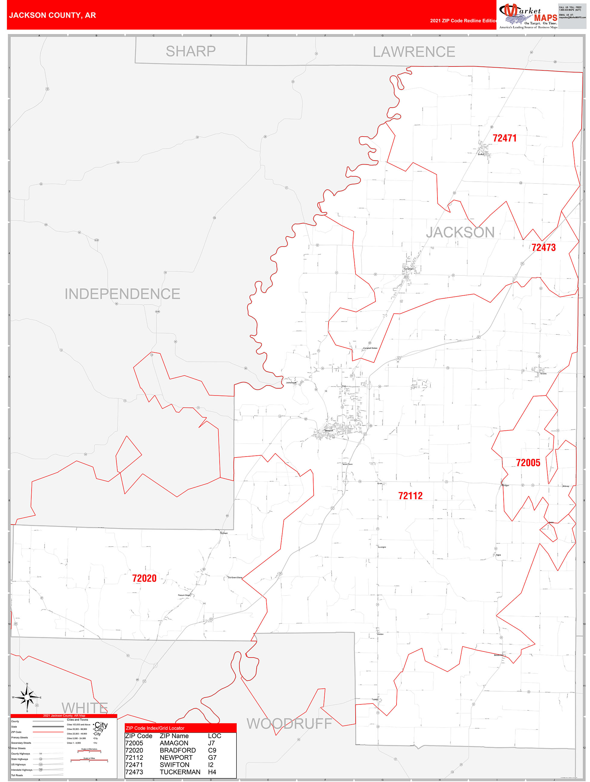 Jackson County Ar Zip Code Wall Map Red Line Style By Marketmaps Mapsales 