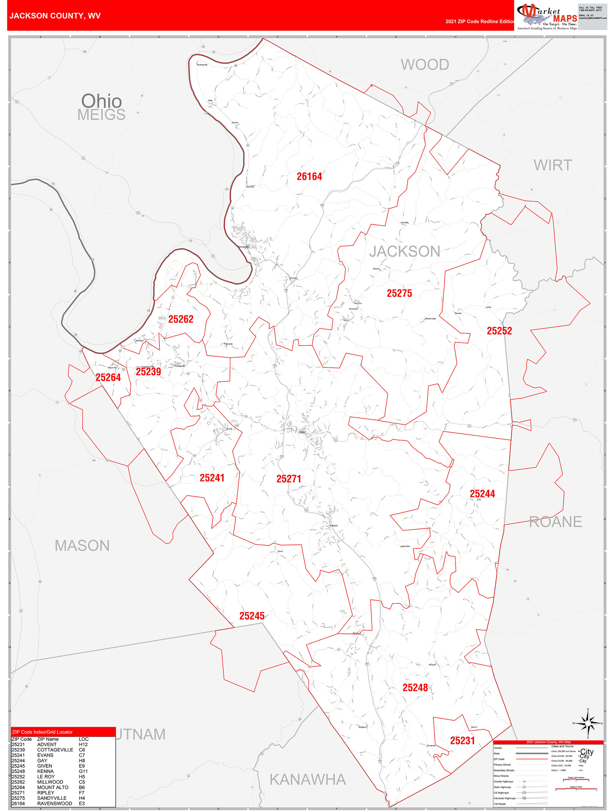 Jackson County Wv Zip Code Wall Map Basic Style By Marketmaps Images