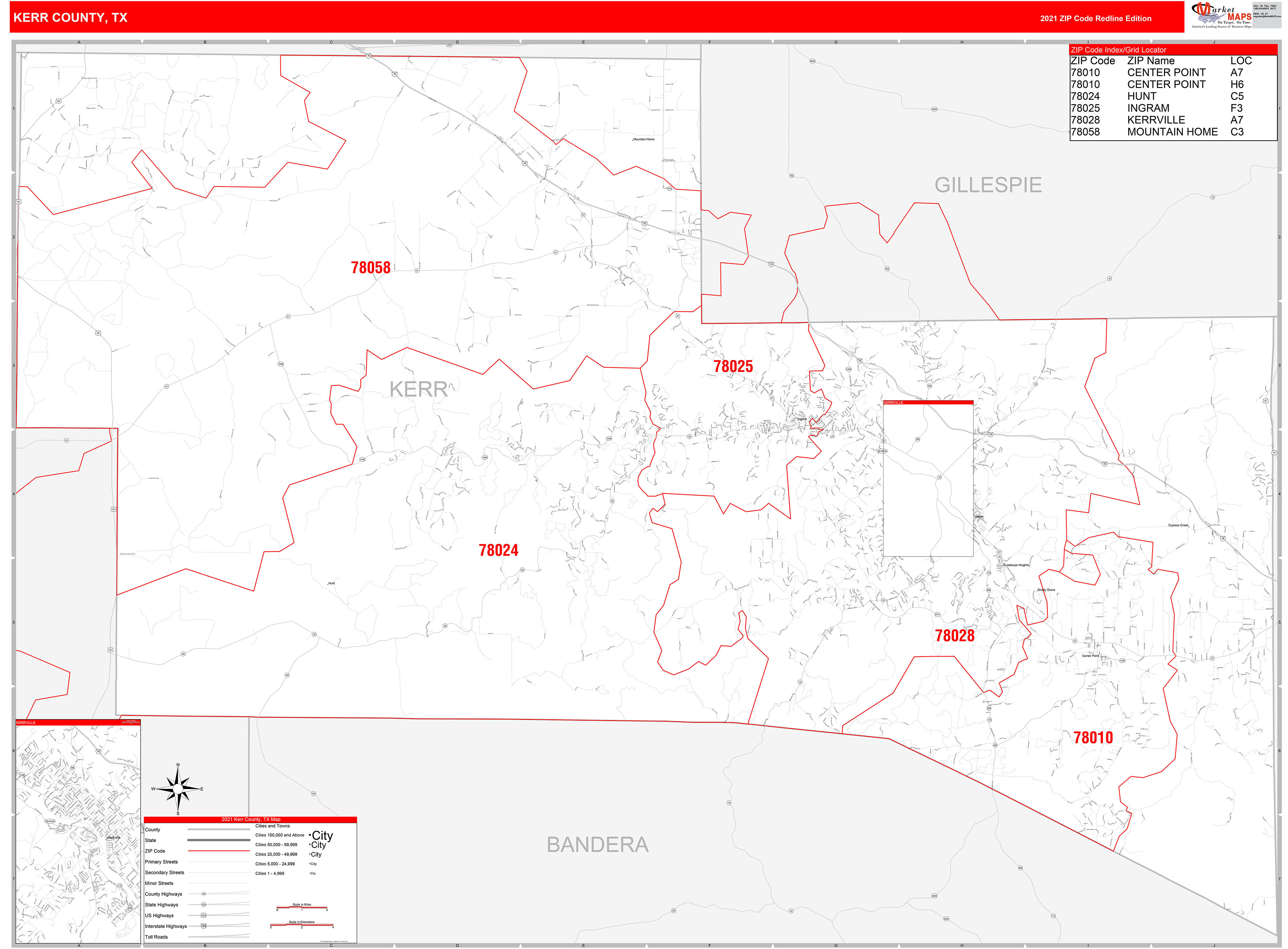 Kerr County Texas Digital Zip Code Map - Bank2home.com