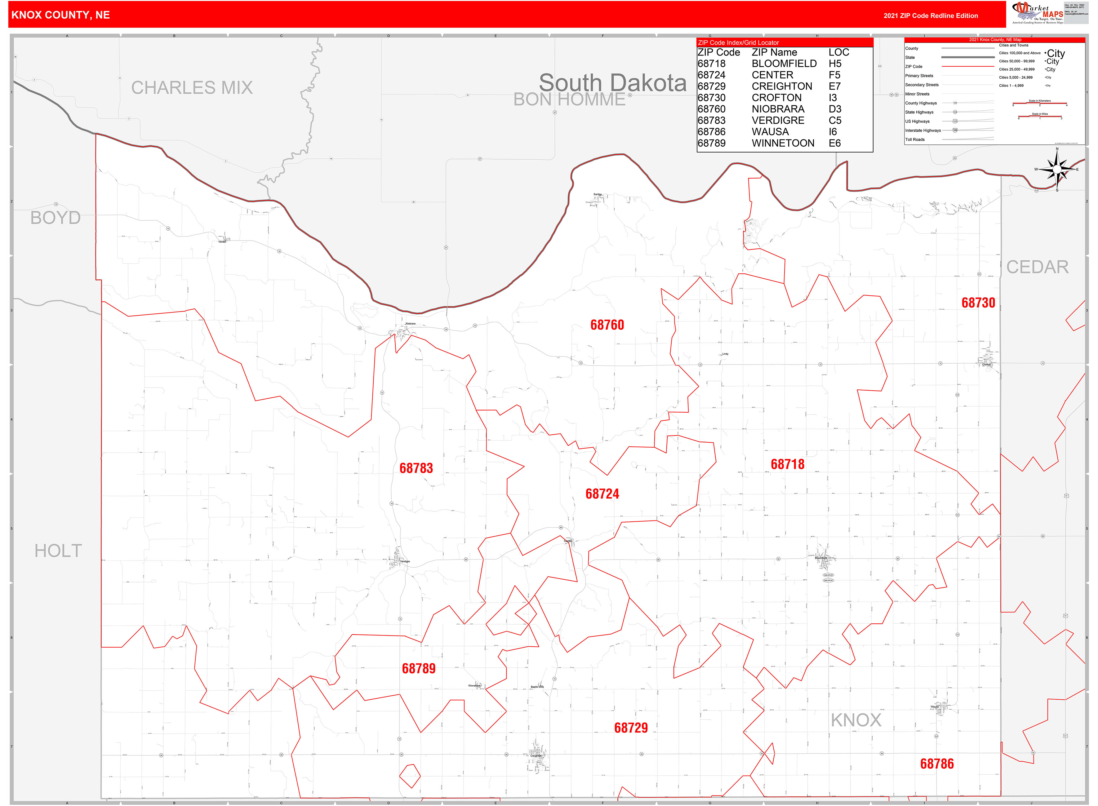 Knox County Ne Zip Code Wall Map Red Line Style By Marketmaps | Images ...