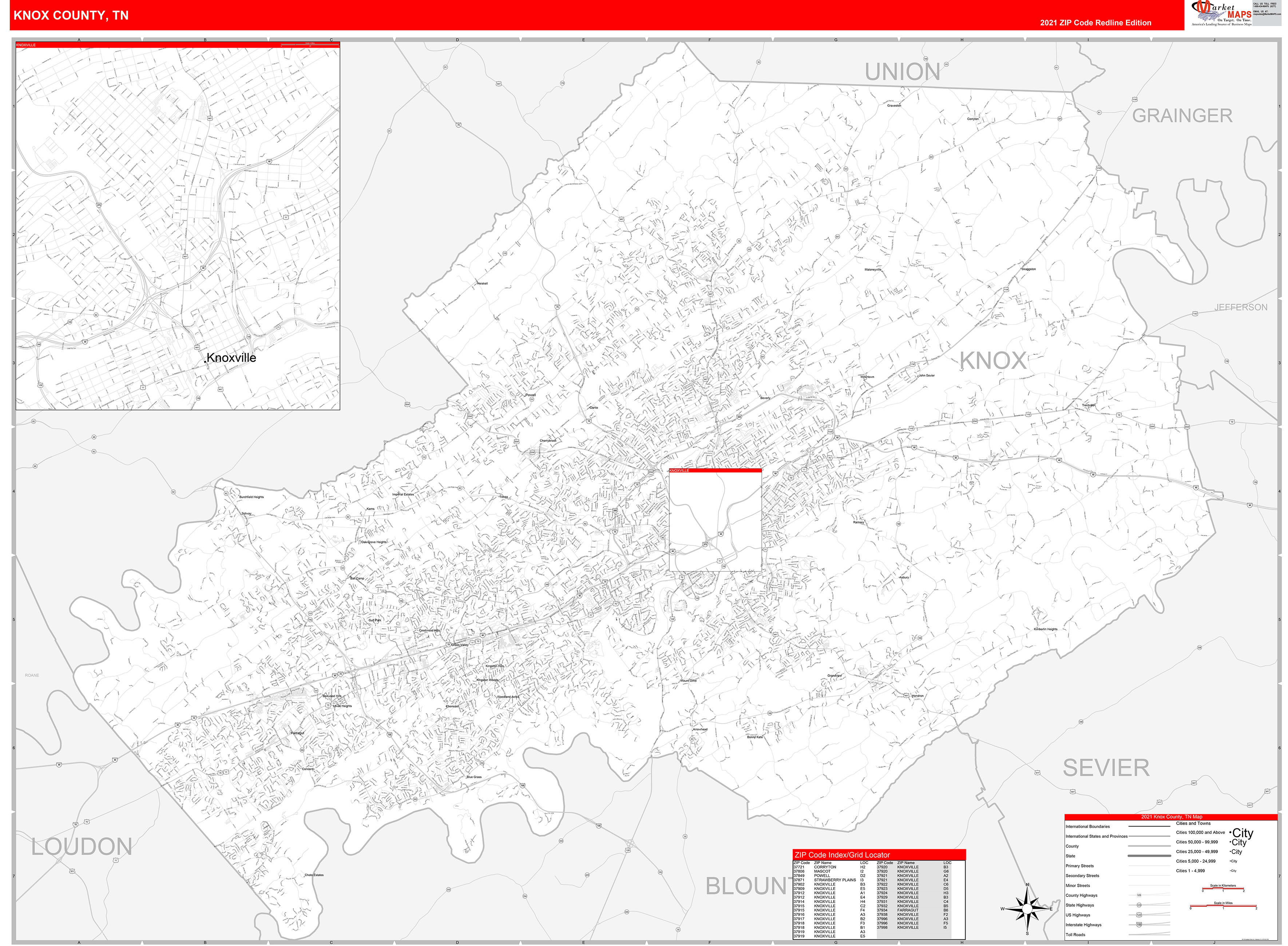 knox-county-tn-zip-code-wall-map-red-line-style-by-marketmaps-mapsales