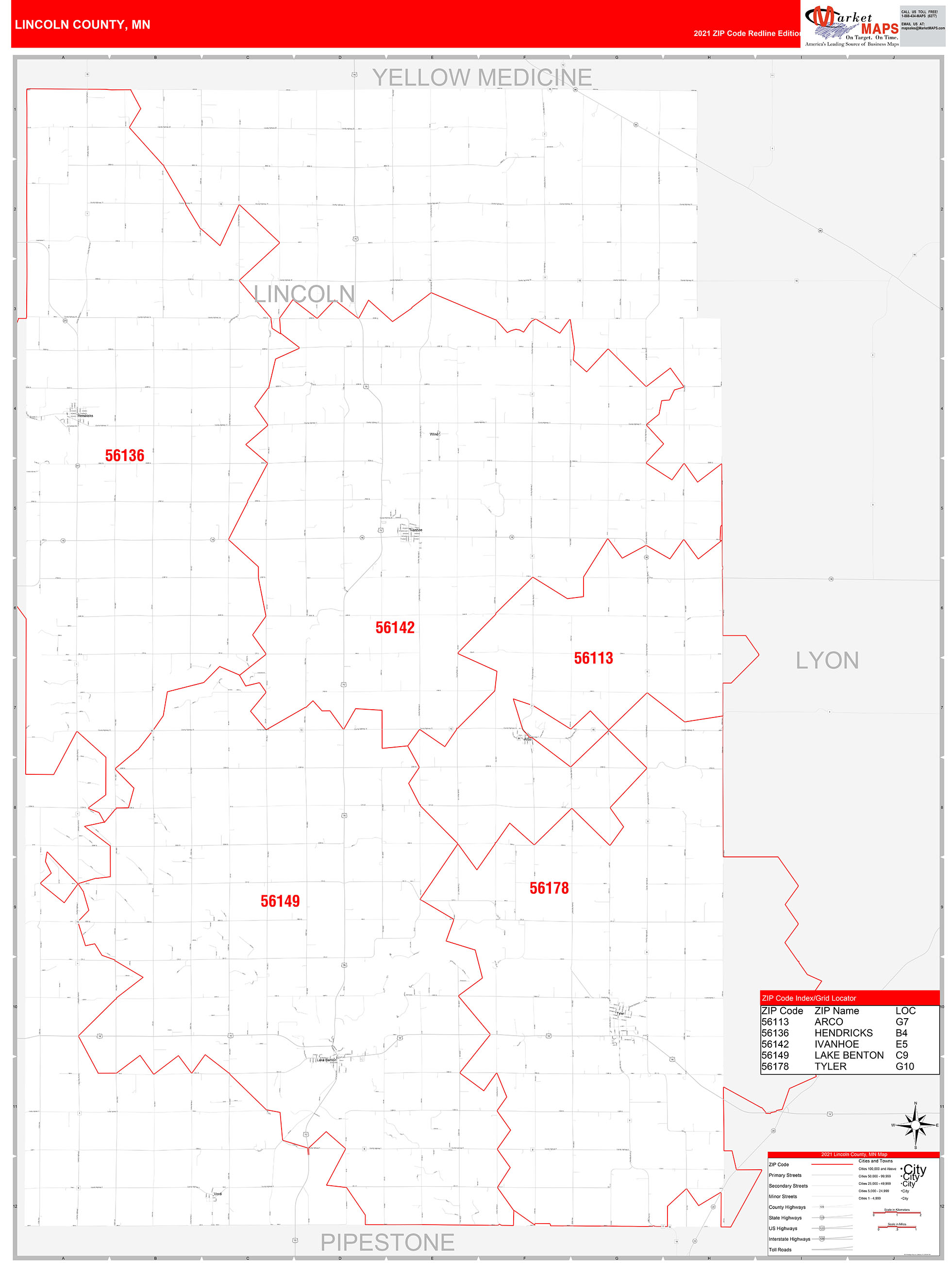 Lincoln County Or Zip Code Wall Map Red Line Style By Marketmaps ...