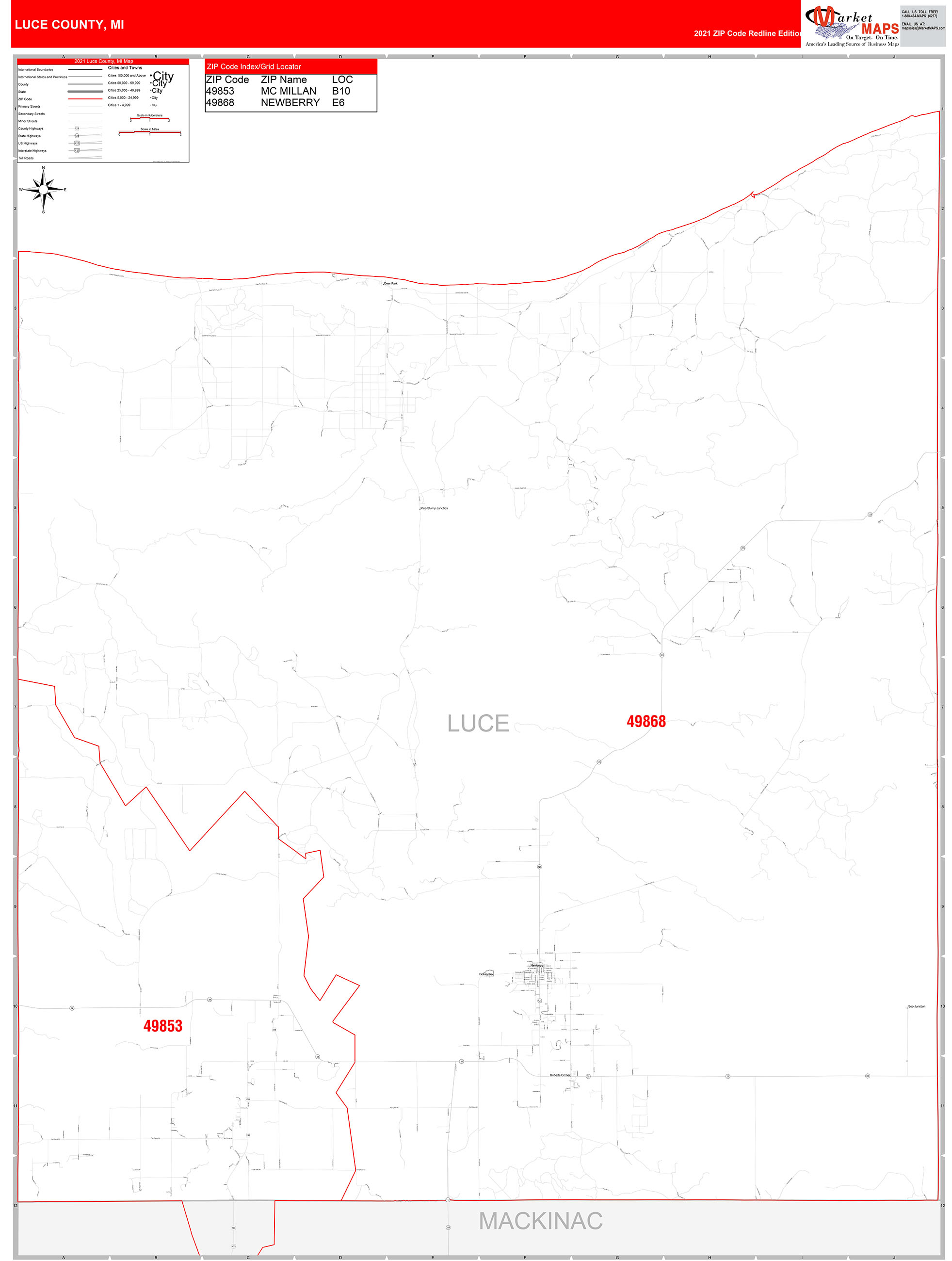 Luce County Mi Zip Code Wall Map Red Line Style By Marketmaps 9090