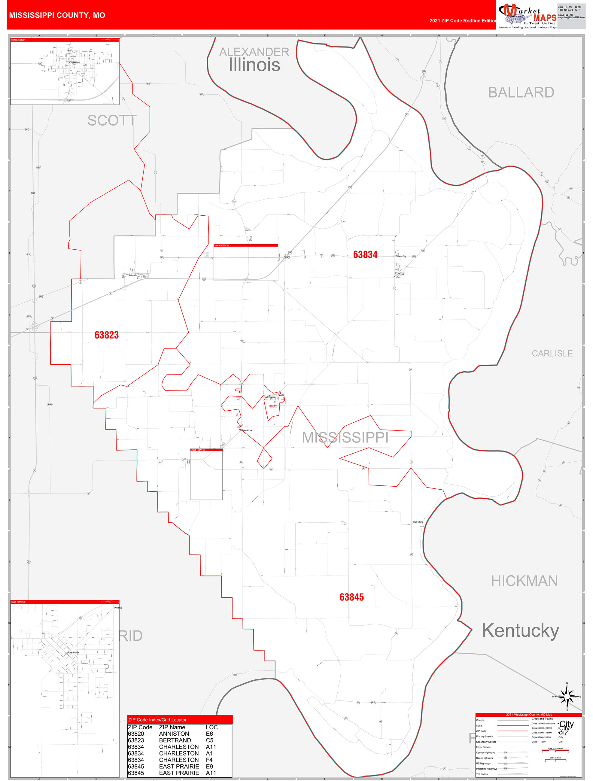 Mississippi County Mo Zip Code Wall Map Red Line Style By Marketmaps Mapsales 6107