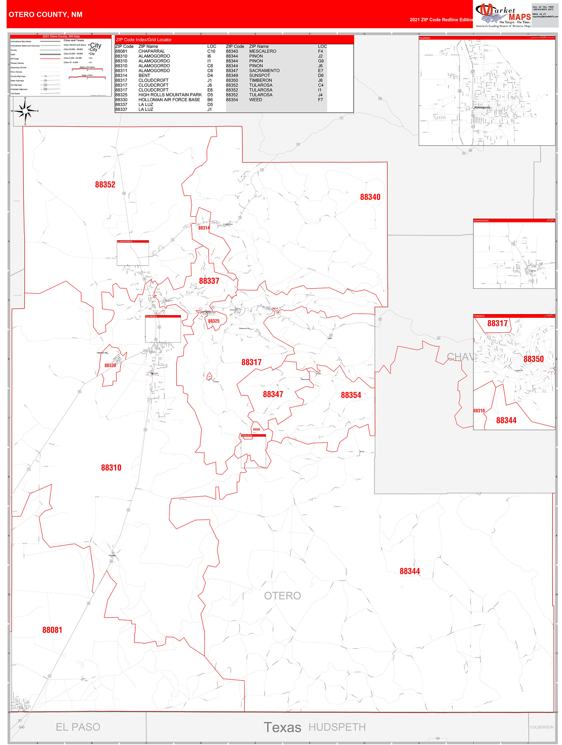 Otero County Nm Zip Code Wall Map Red Line Style By Marketmaps 3851