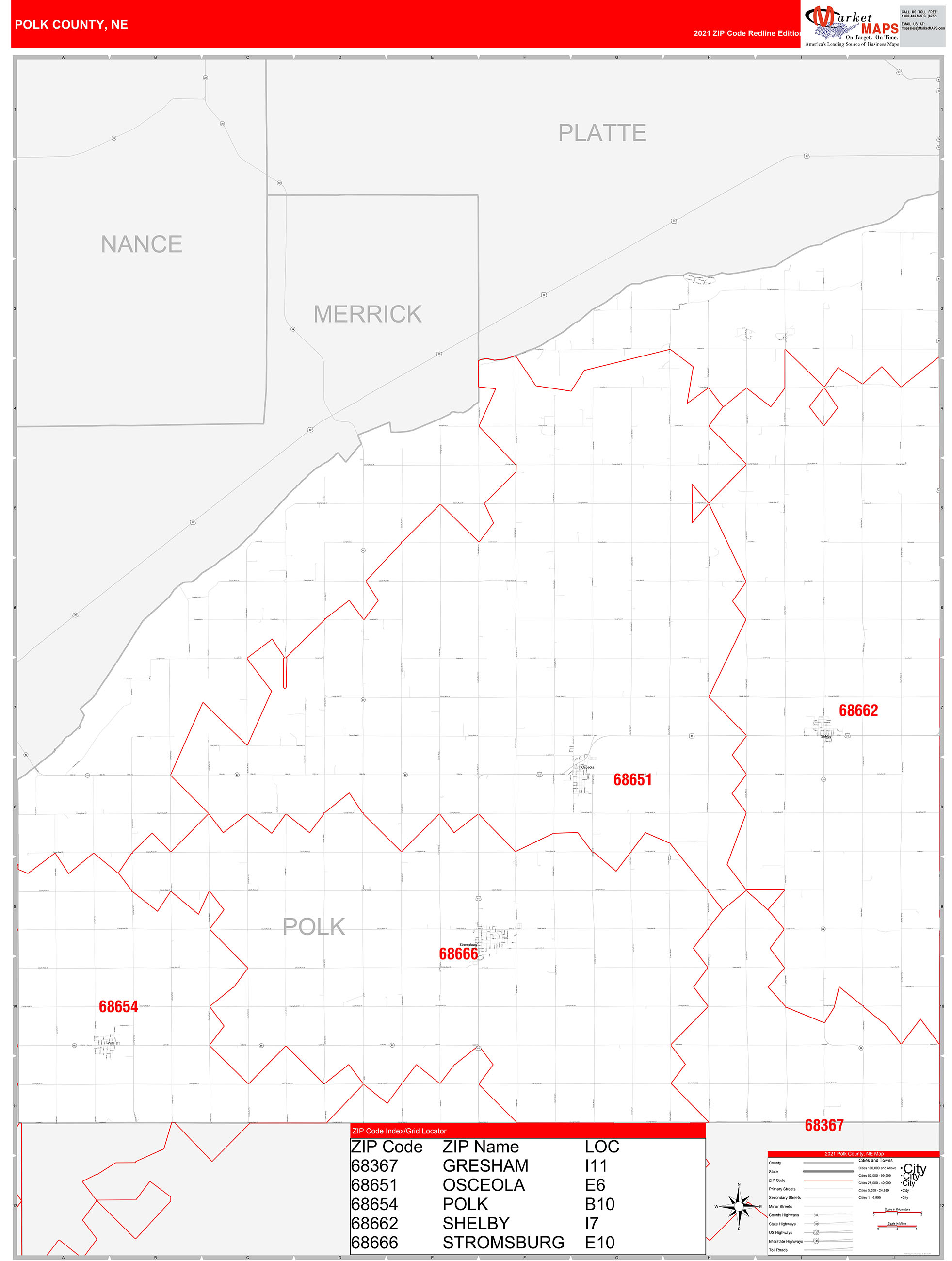 Polk County Ne Zip Code Wall Map Red Line Style By Marketmaps