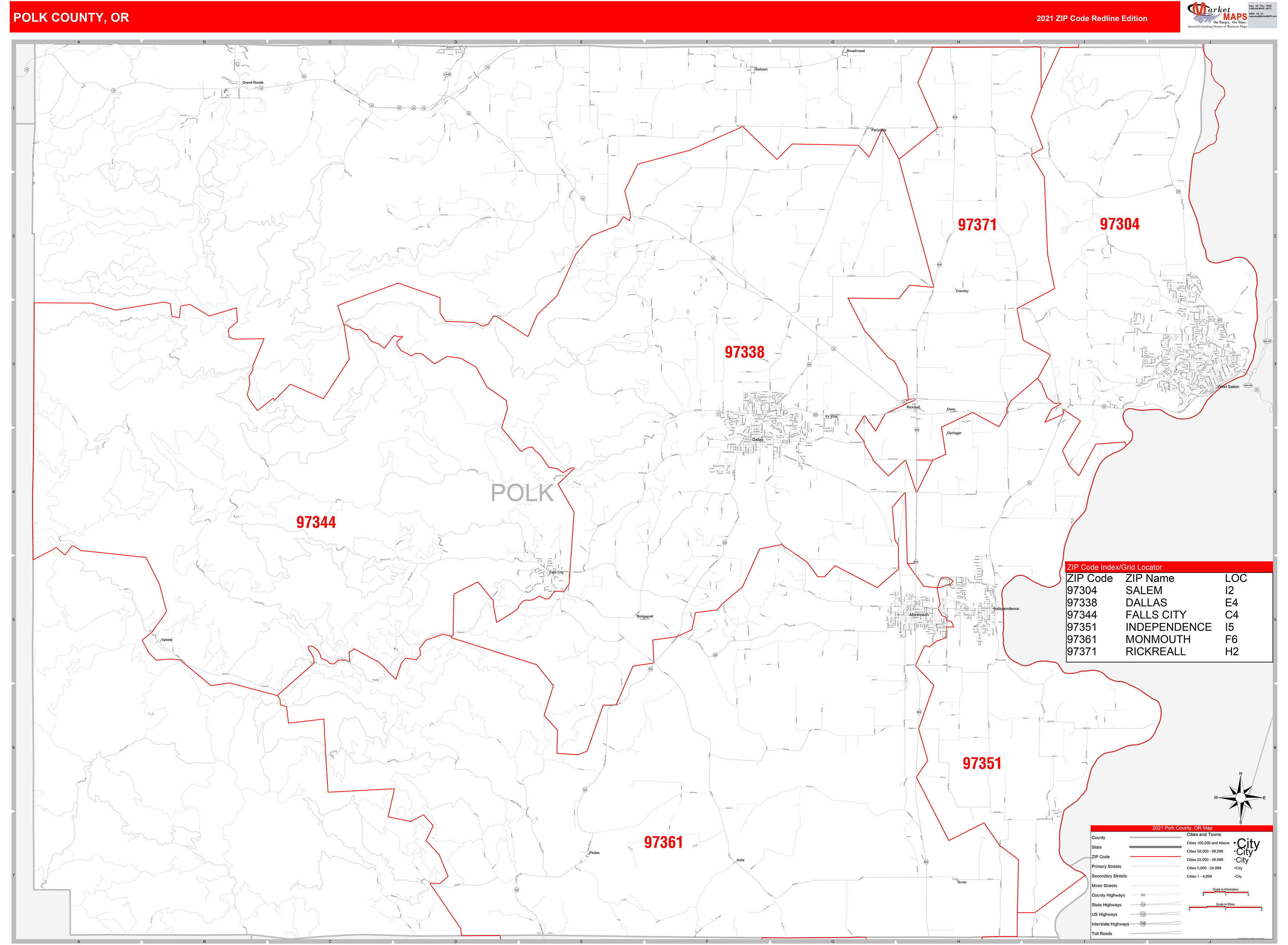 Polk County, OR Zip Code Wall Map Red Line Style by MarketMAPS ...