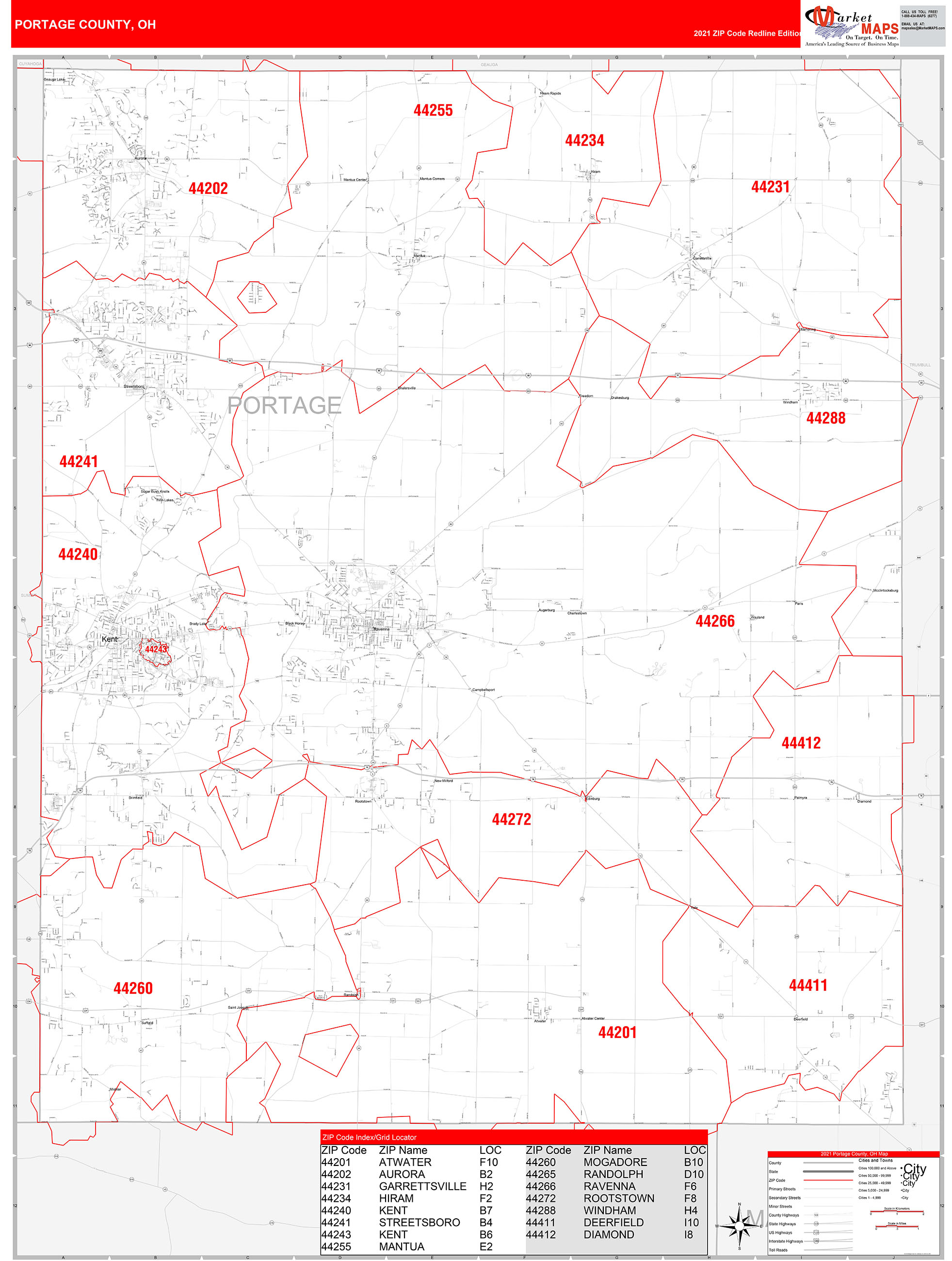 Portage County Oh Zip Code Wall Map Red Line Style By Marketmaps Mapsales 8767