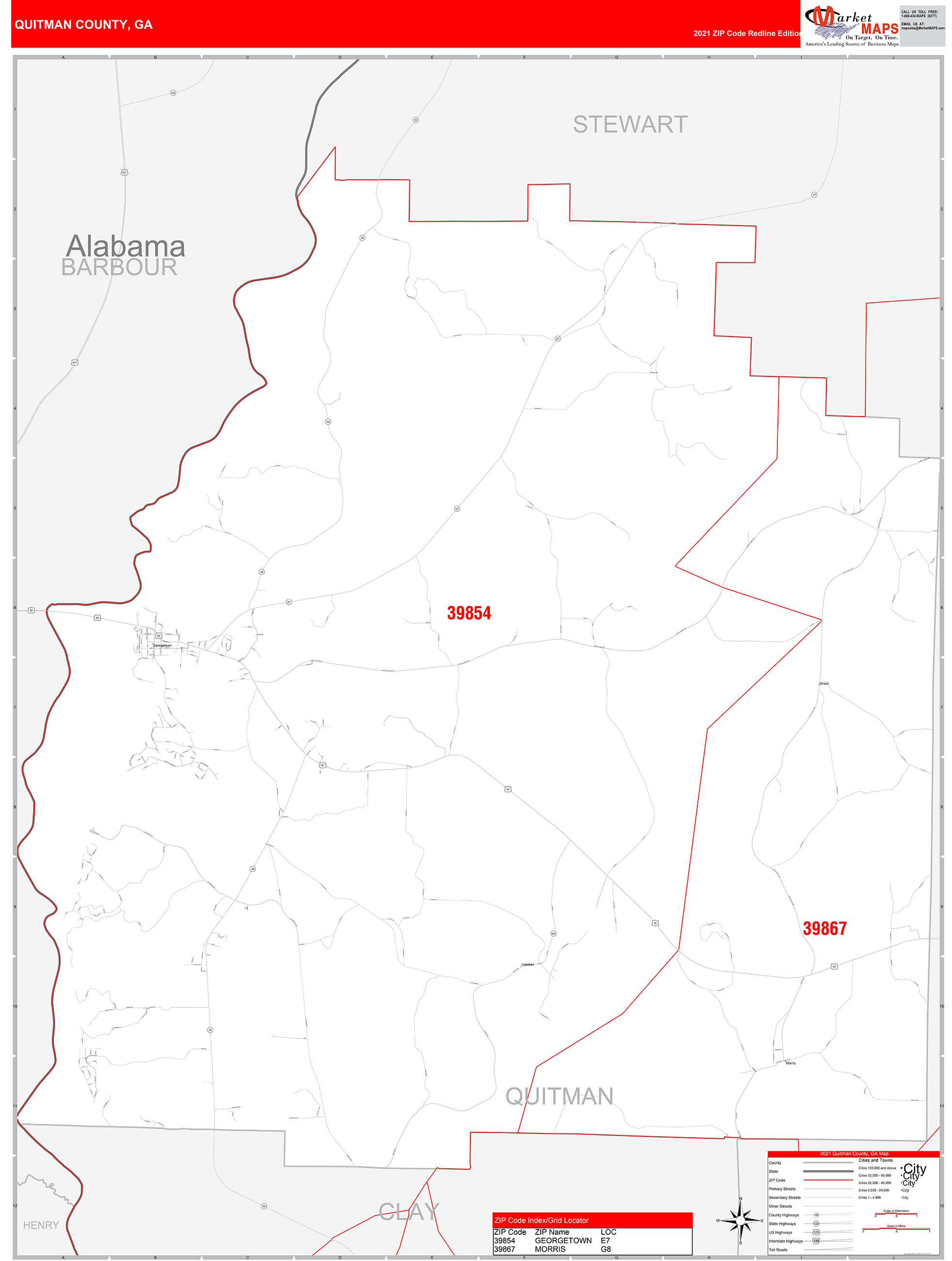 Quitman County, GA Zip Code Wall Map Red Line Style by MarketMAPS