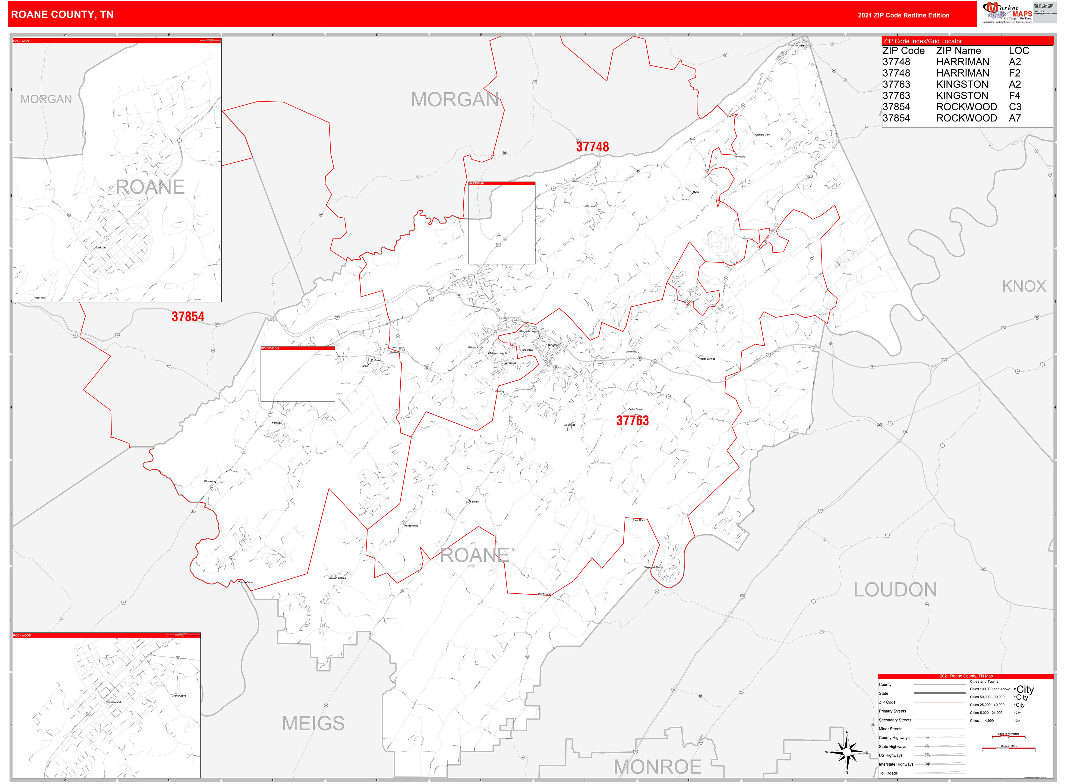 Roane County Tn Zip Code Wall Map Red Line Style By M - vrogue.co