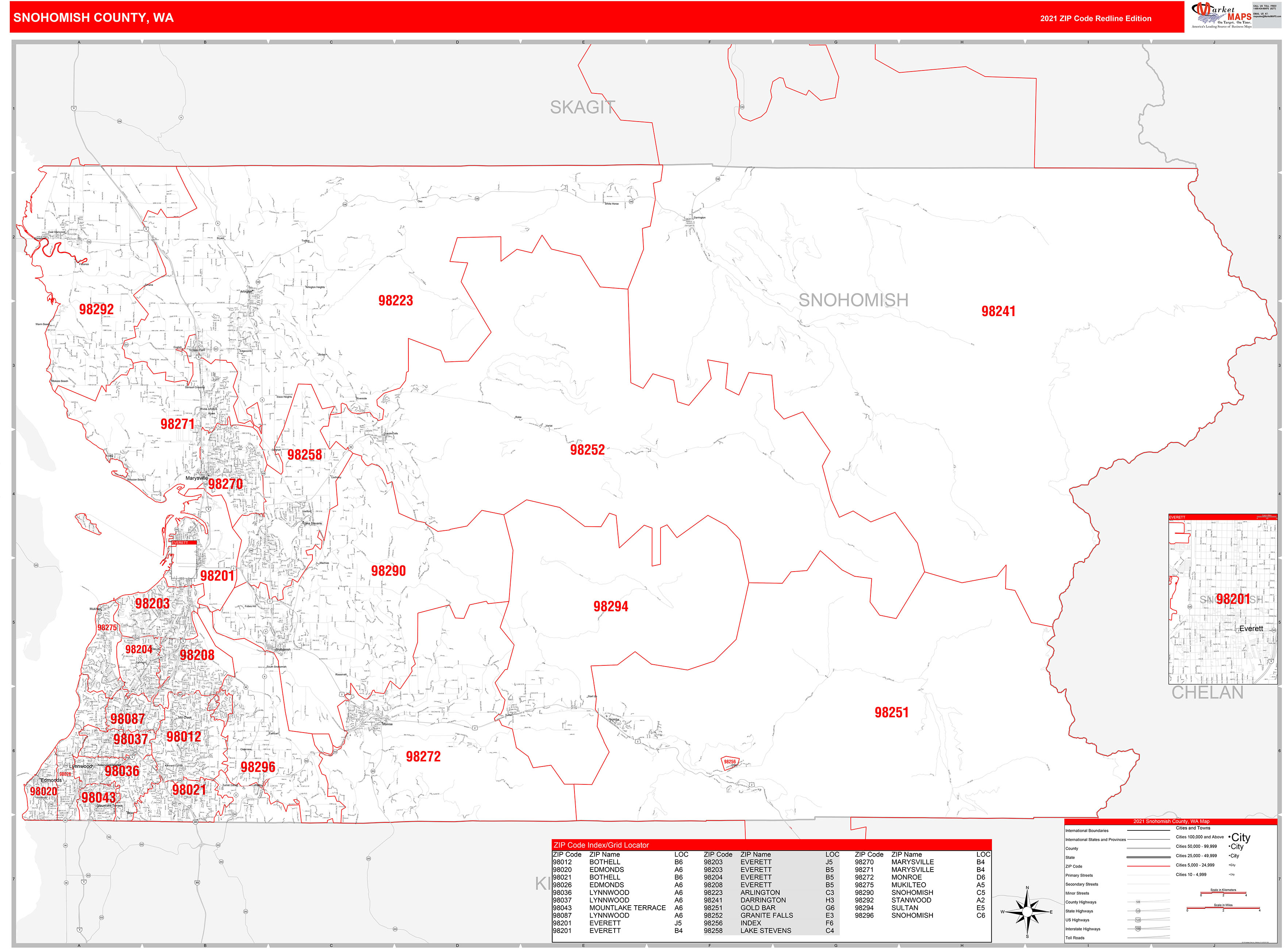 Snohomish County Wa Zip Code Wall Map Red Line Style By Marketmaps Mapsales 7360