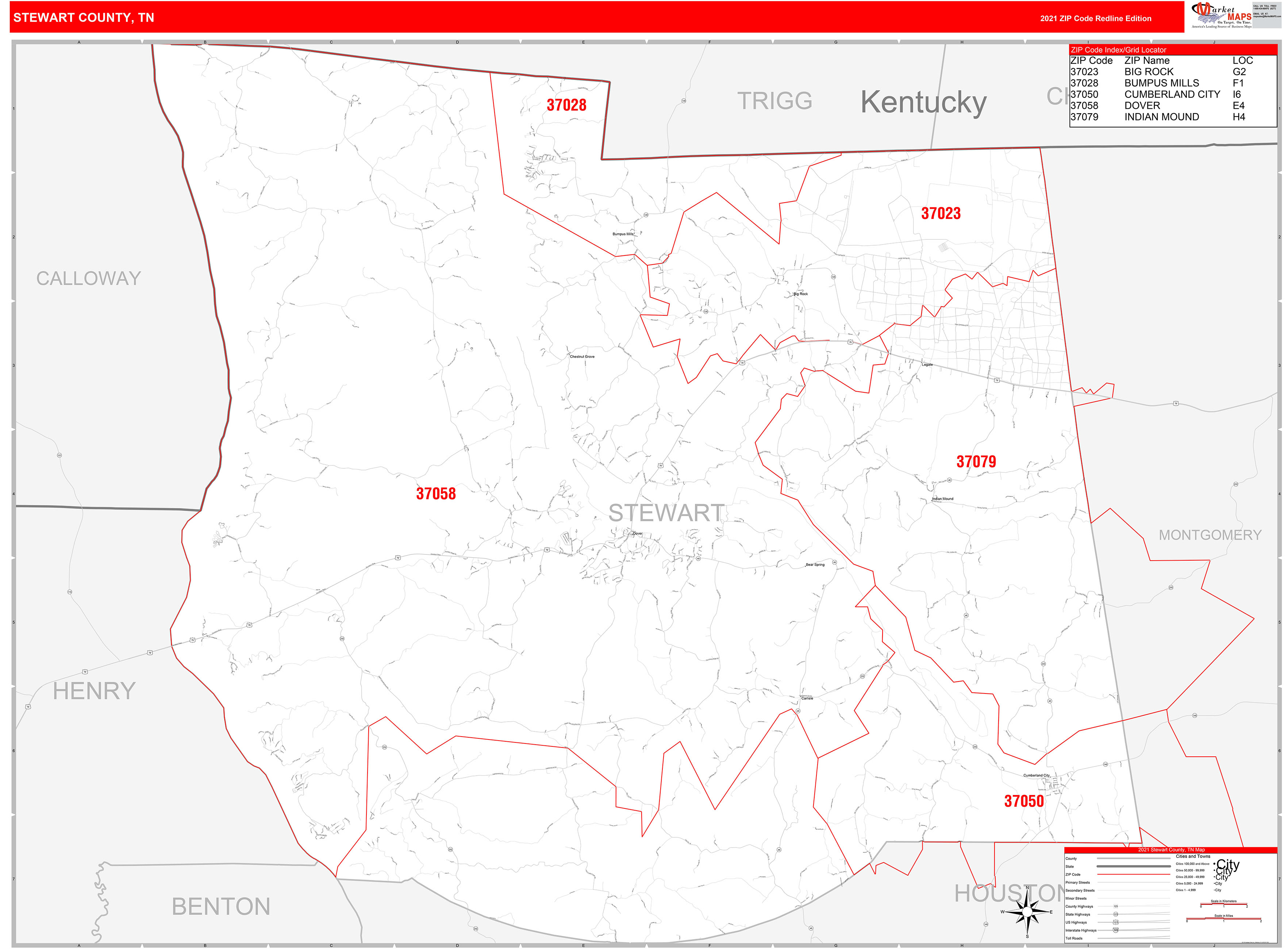 Stewart County TN Zip Code Wall Map Red Line Style By MarketMAPS   Stewart TN 