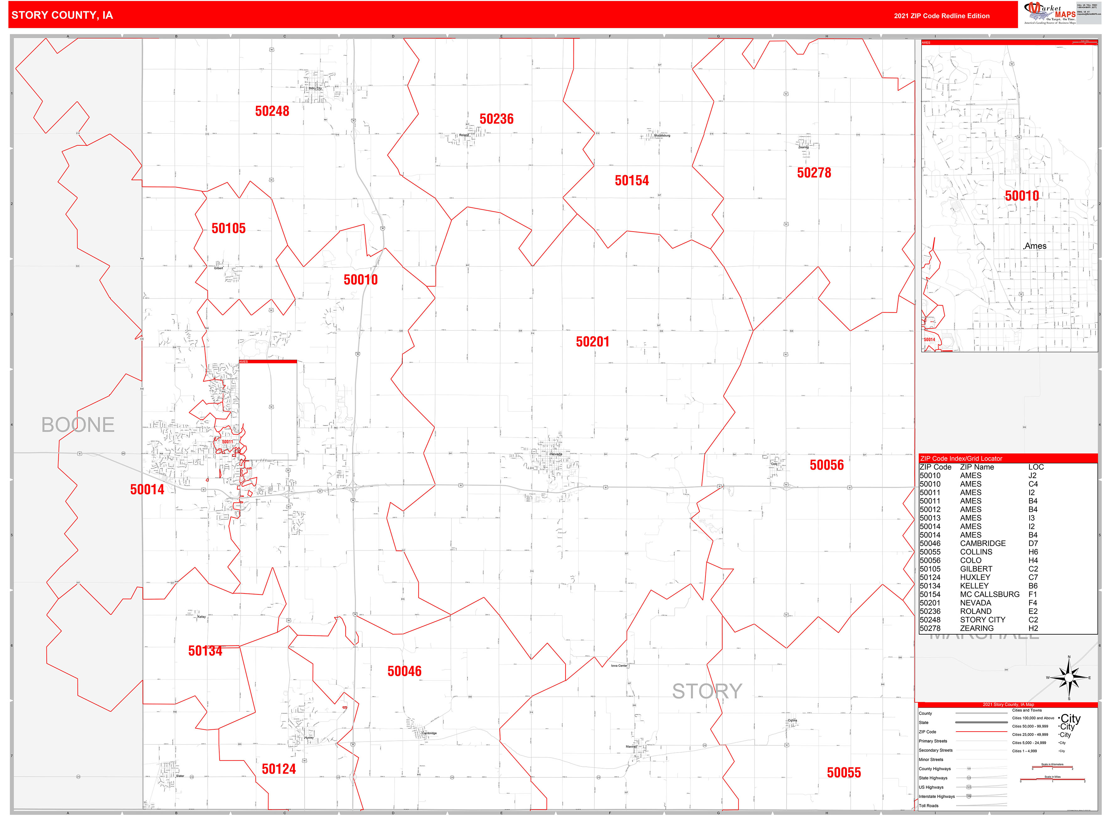 Story County, IA Zip Code Wall Map Red Line Style by MarketMAPS ...