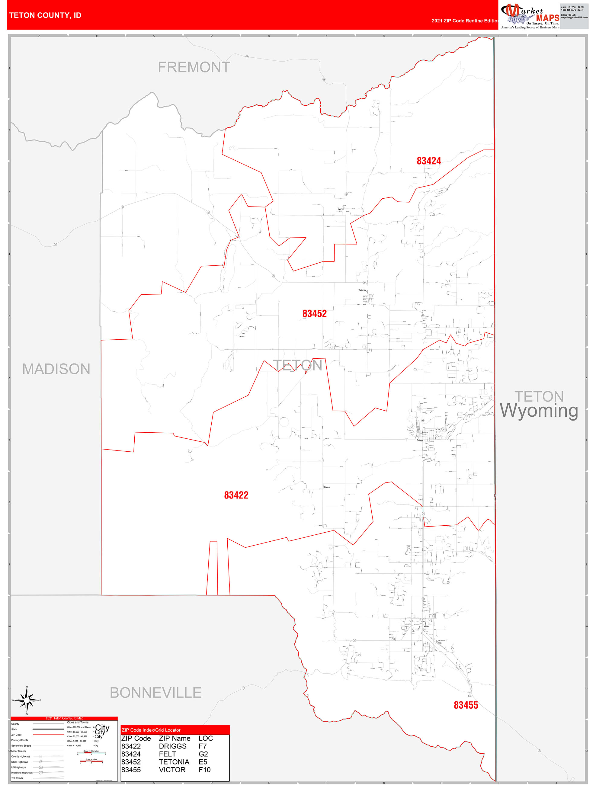 Teton County Id Zip Code Wall Map Red Line Style By Marketmaps 6829