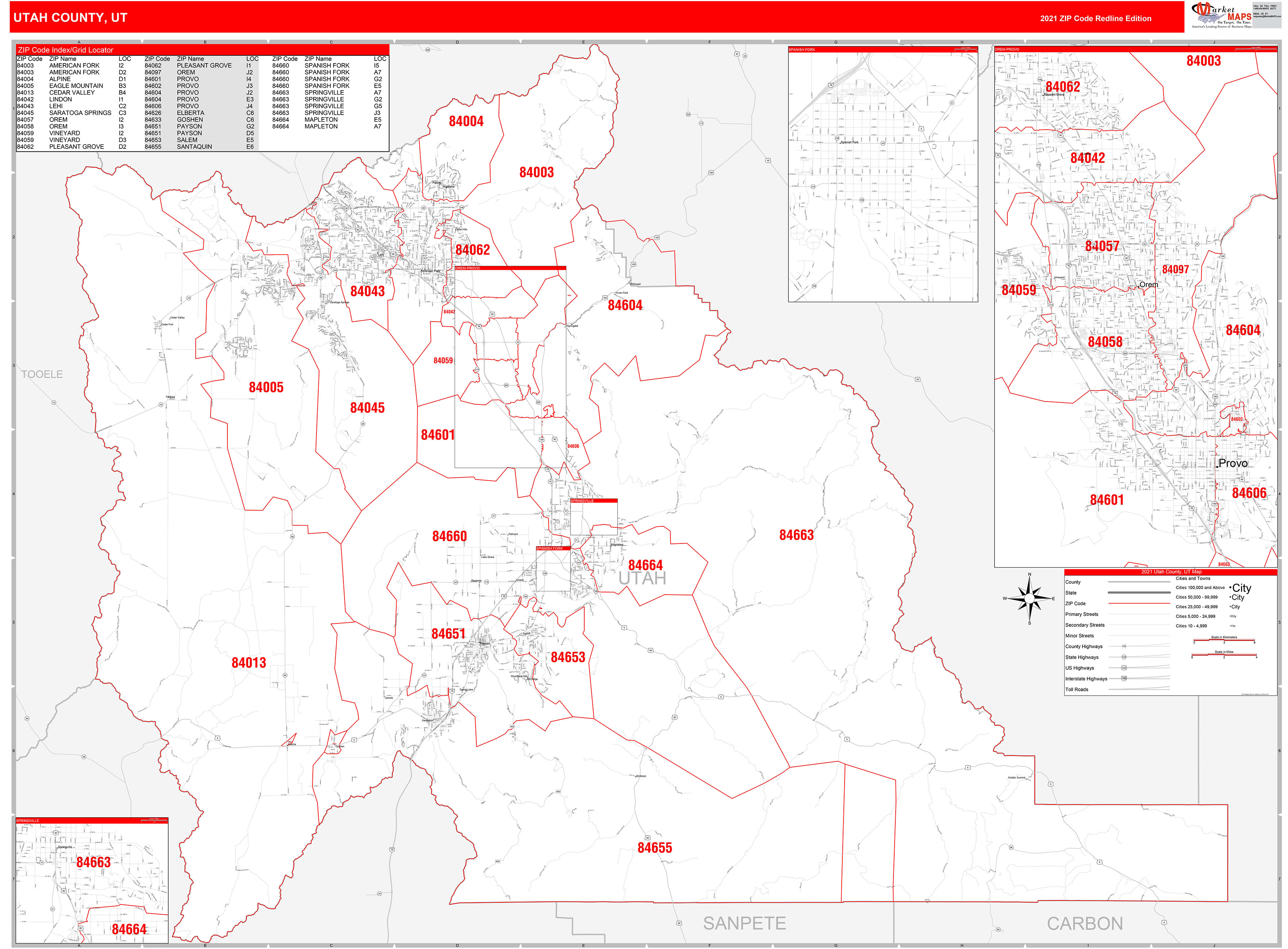 Utah County Ut Zip Code Wall Map Red Line Style By Marketmaps Mapsales