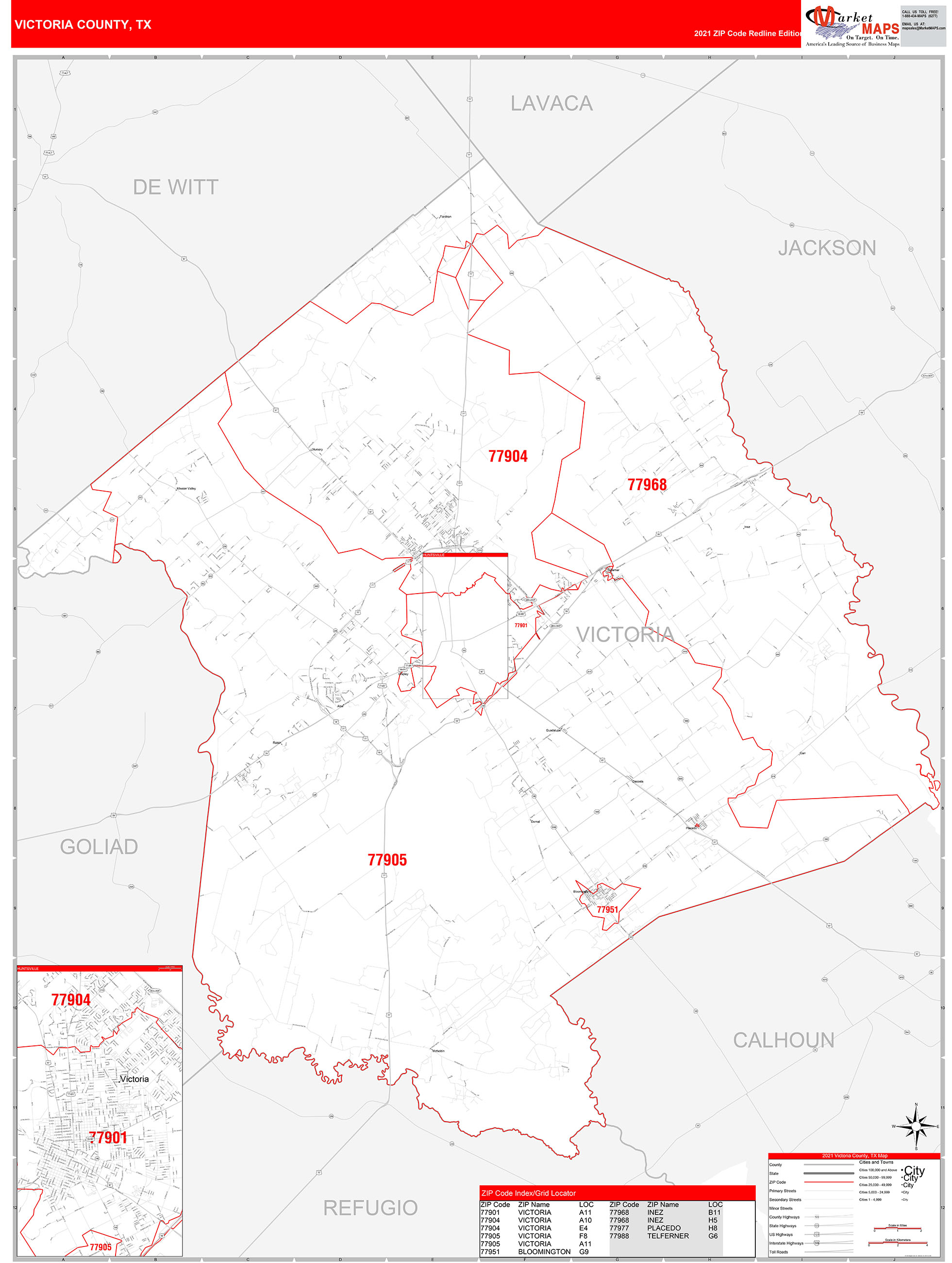 Victoria County, TX Zip Code Wall Map Red Line Style by MarketMAPS ...