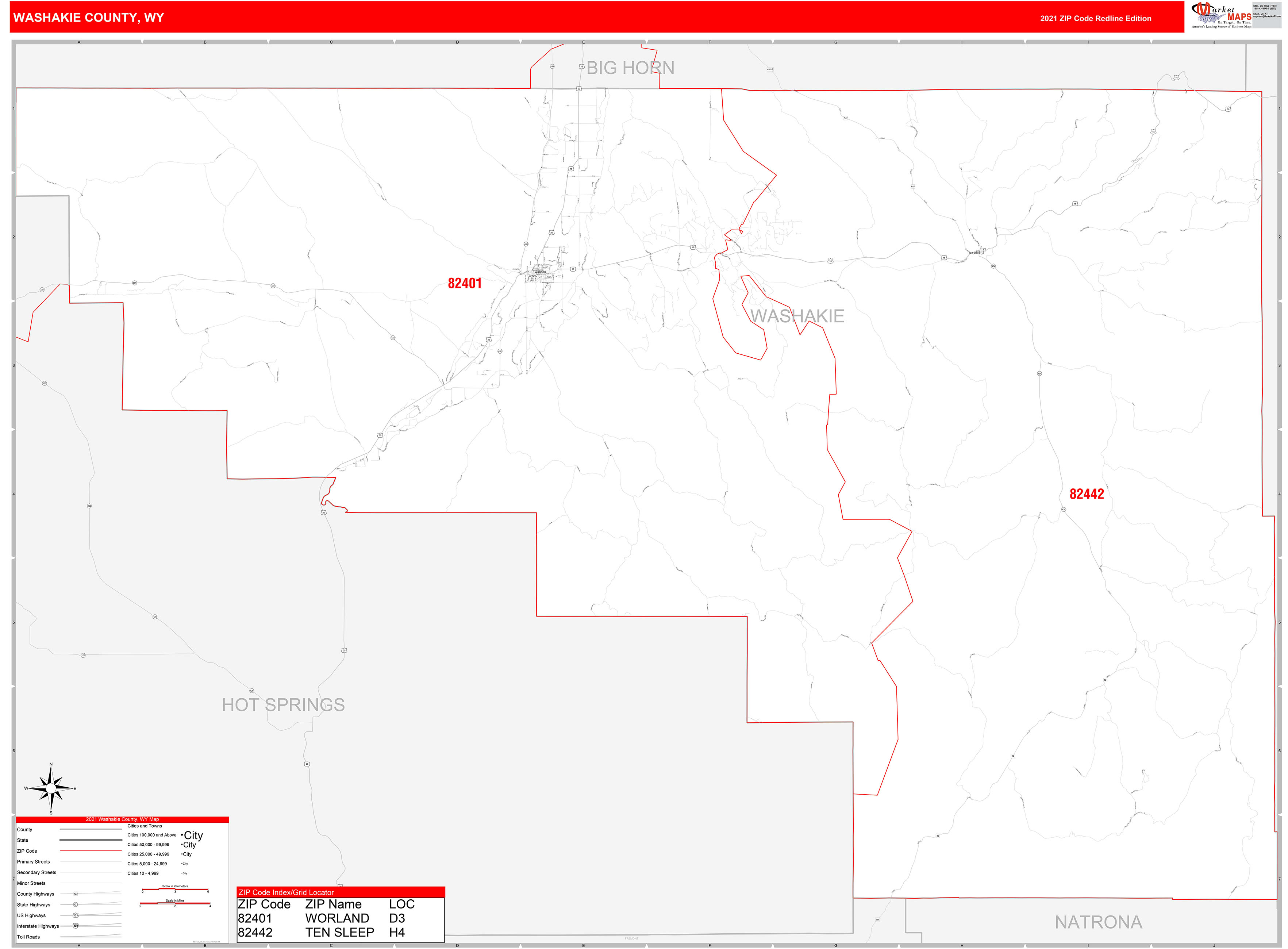 Washakie County Wy Zip Code Wall Map Red Line Style By Marketmaps 3909