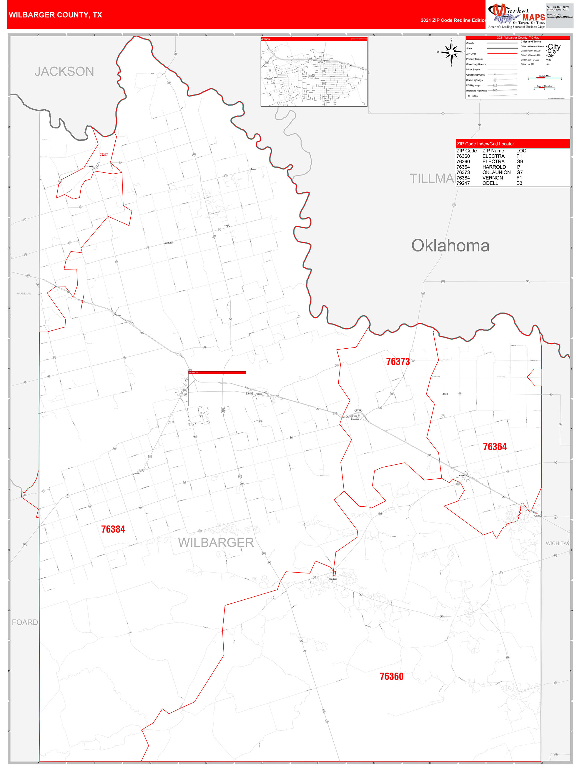 Wilbarger County Tx Zip Code Wall Map Red Line Style By Marketmaps 4597