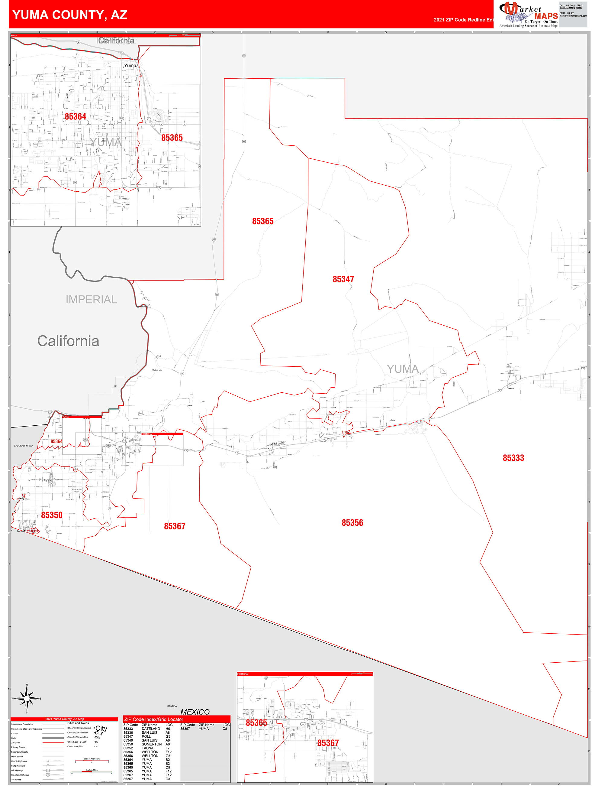 Arizona Zip Code Wall Map Red Line Style By Marketmap 2662