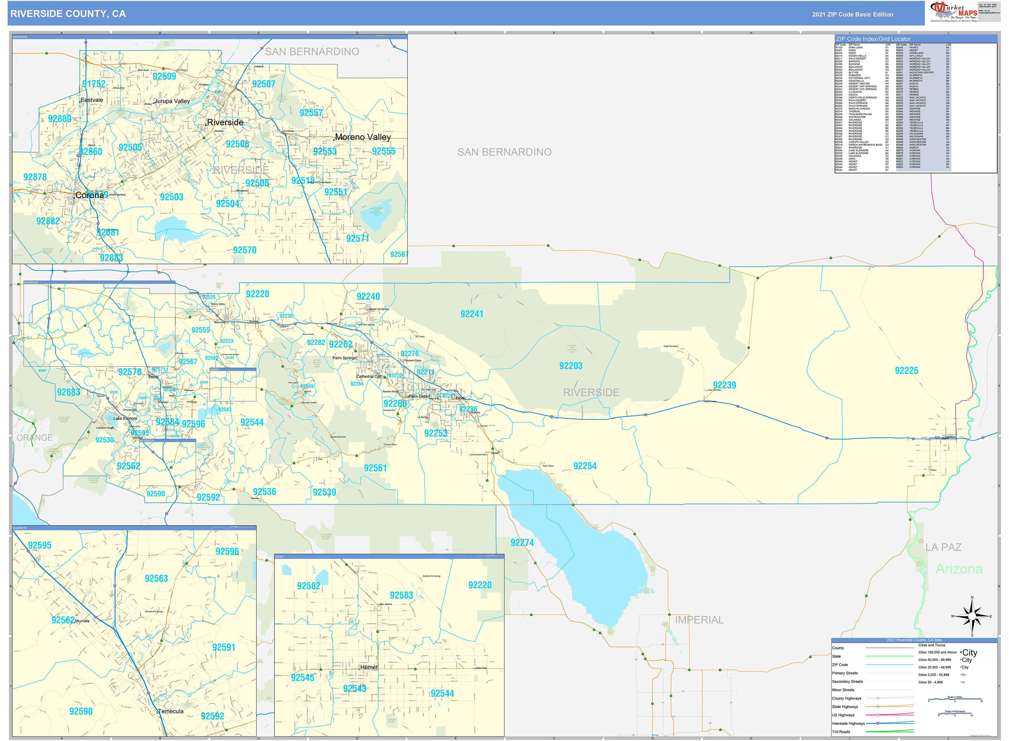 Riverside County Ca Zip Code Wall Map Basic Style By Marketmaps Mapsales