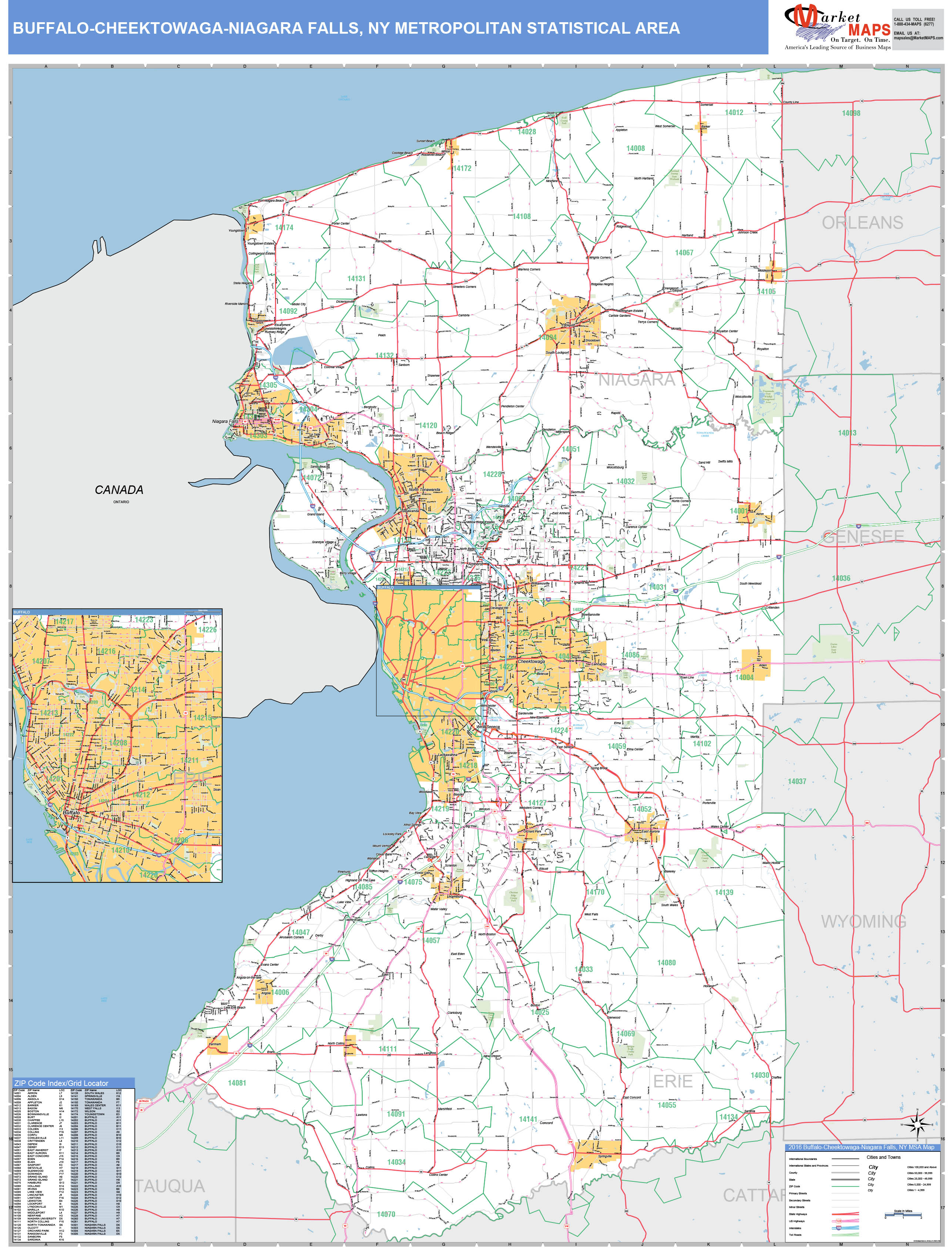 Buffalo-Cheektowaga-Niagara Falls, NY Metro Area Wall Map Basic Style ...