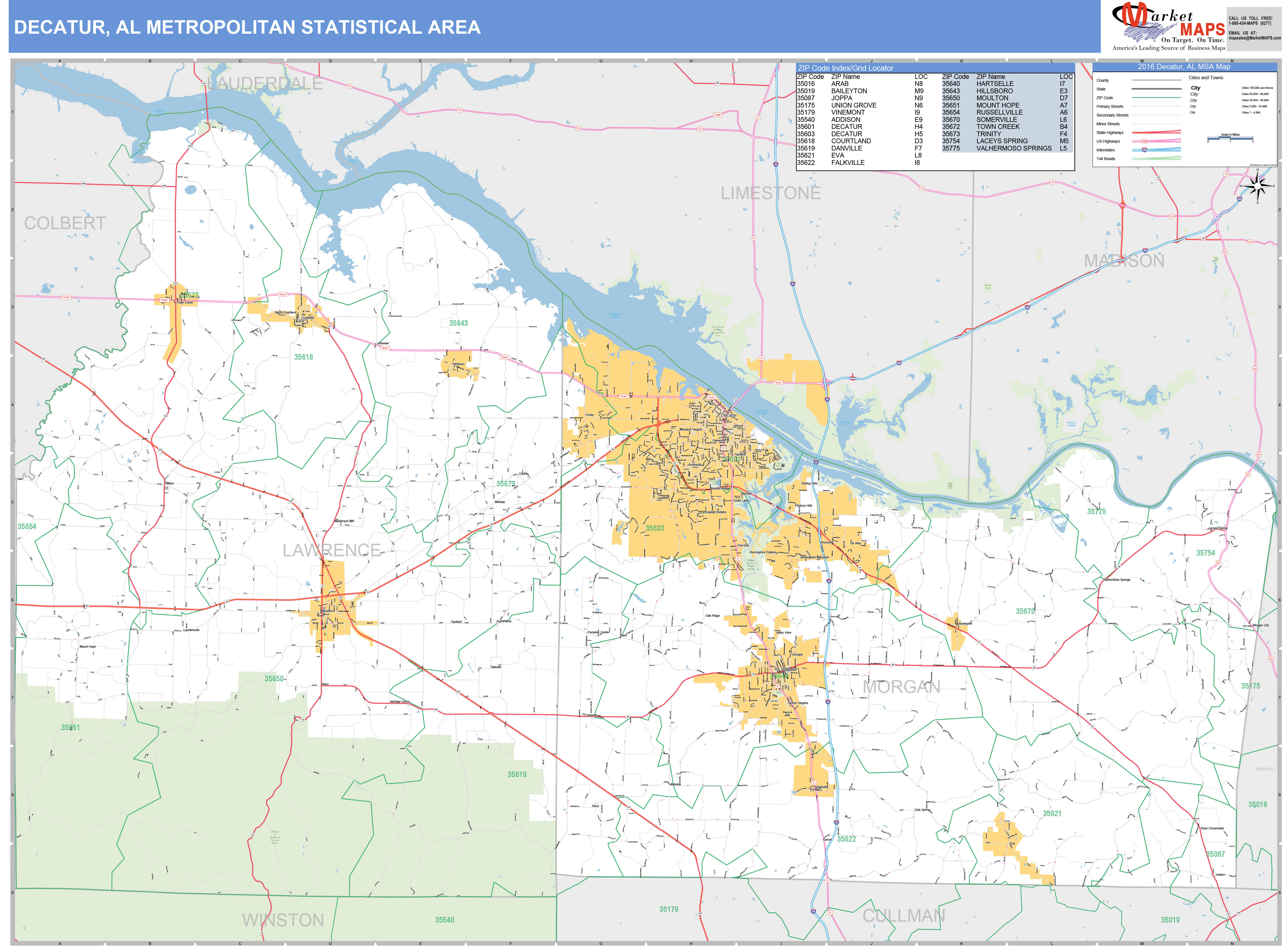 Decatur Al Metro Area Wall Map Basic Style By Marketmaps 7042