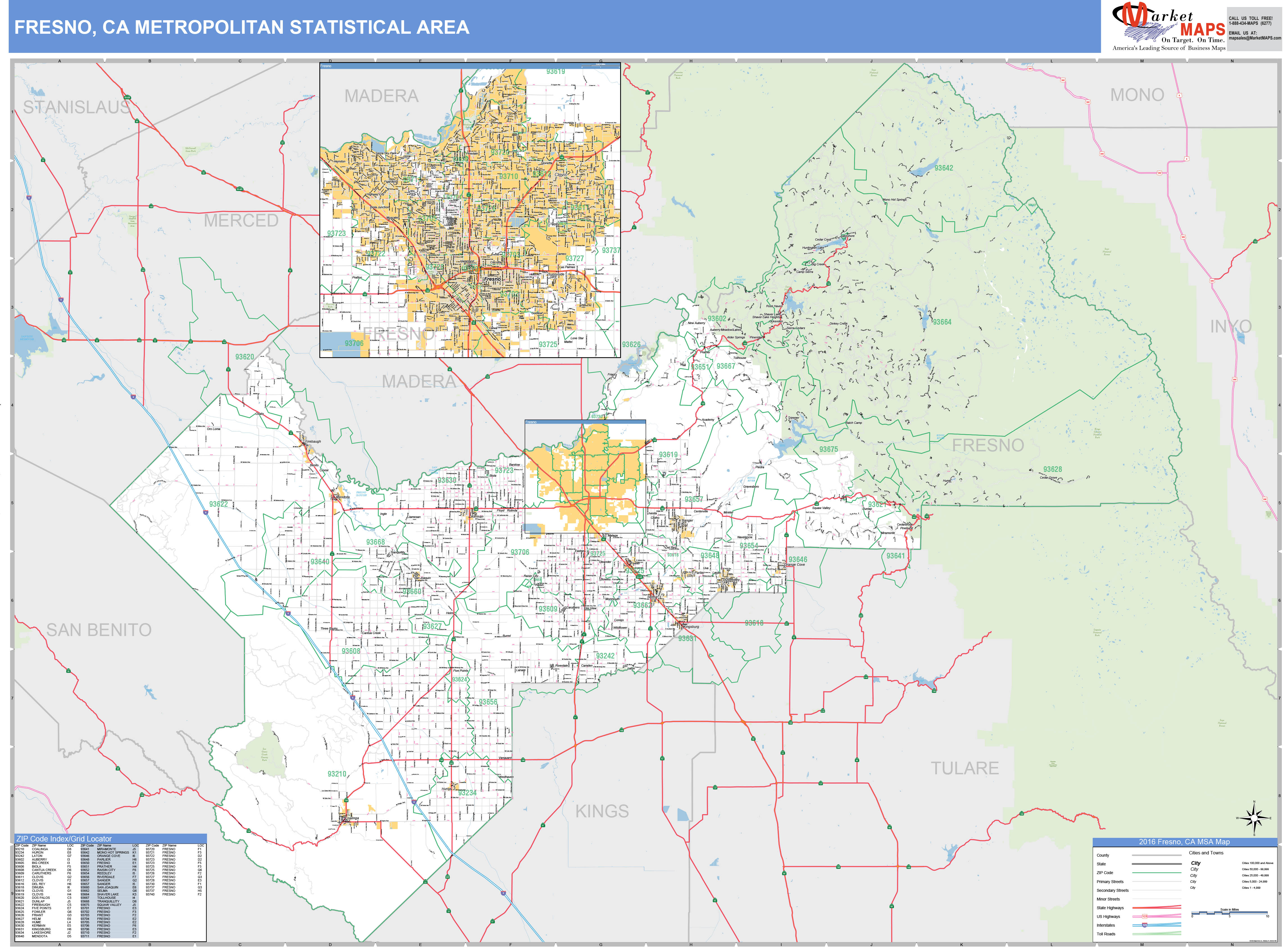 Fresno CA Metro Area Wall Map Basic Style By MarketMAPS   Fresno CA 