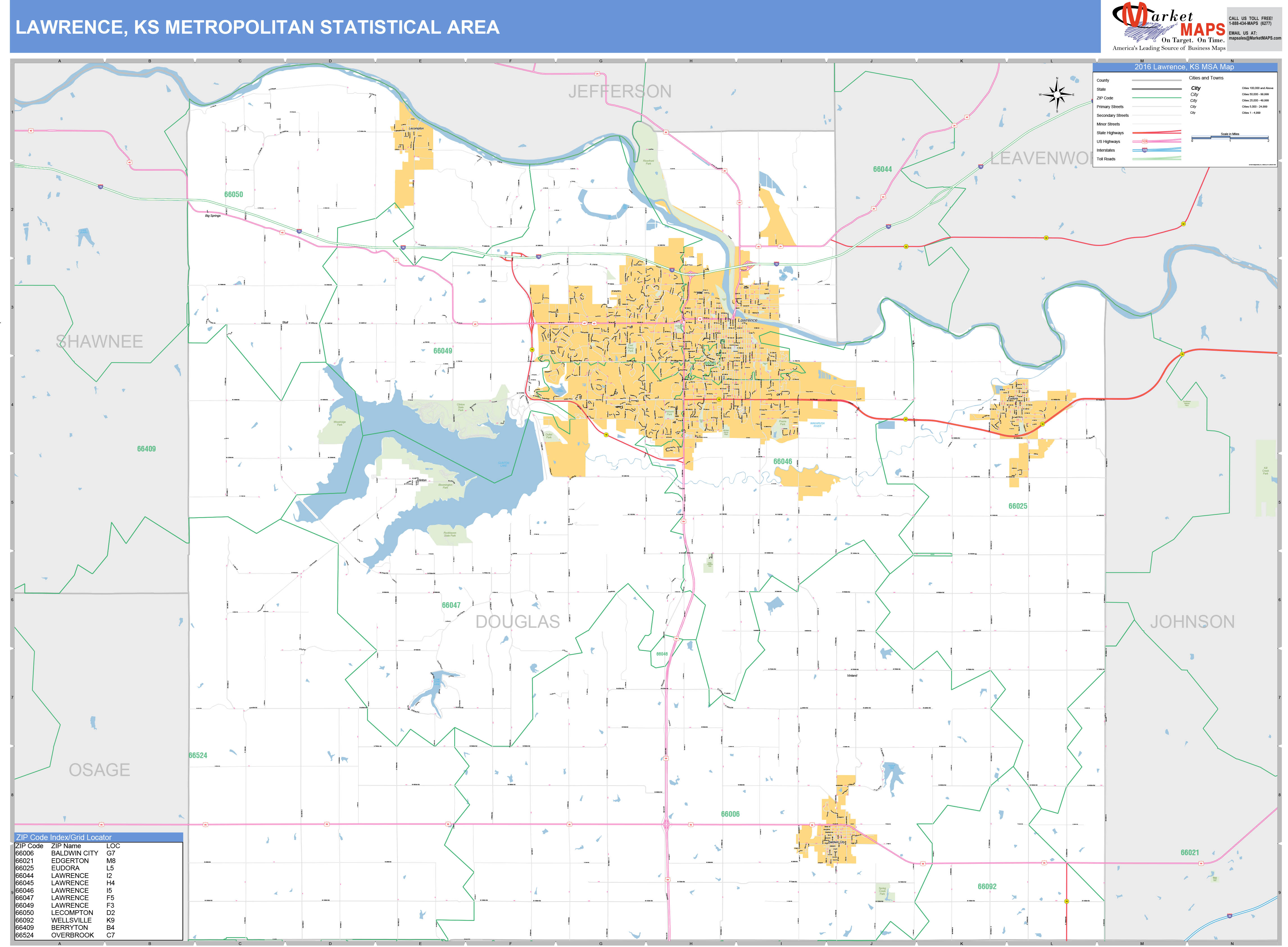 Lawrence Ks Metro Area Wall Map Basic Style By Marketmaps Mapsales 5780