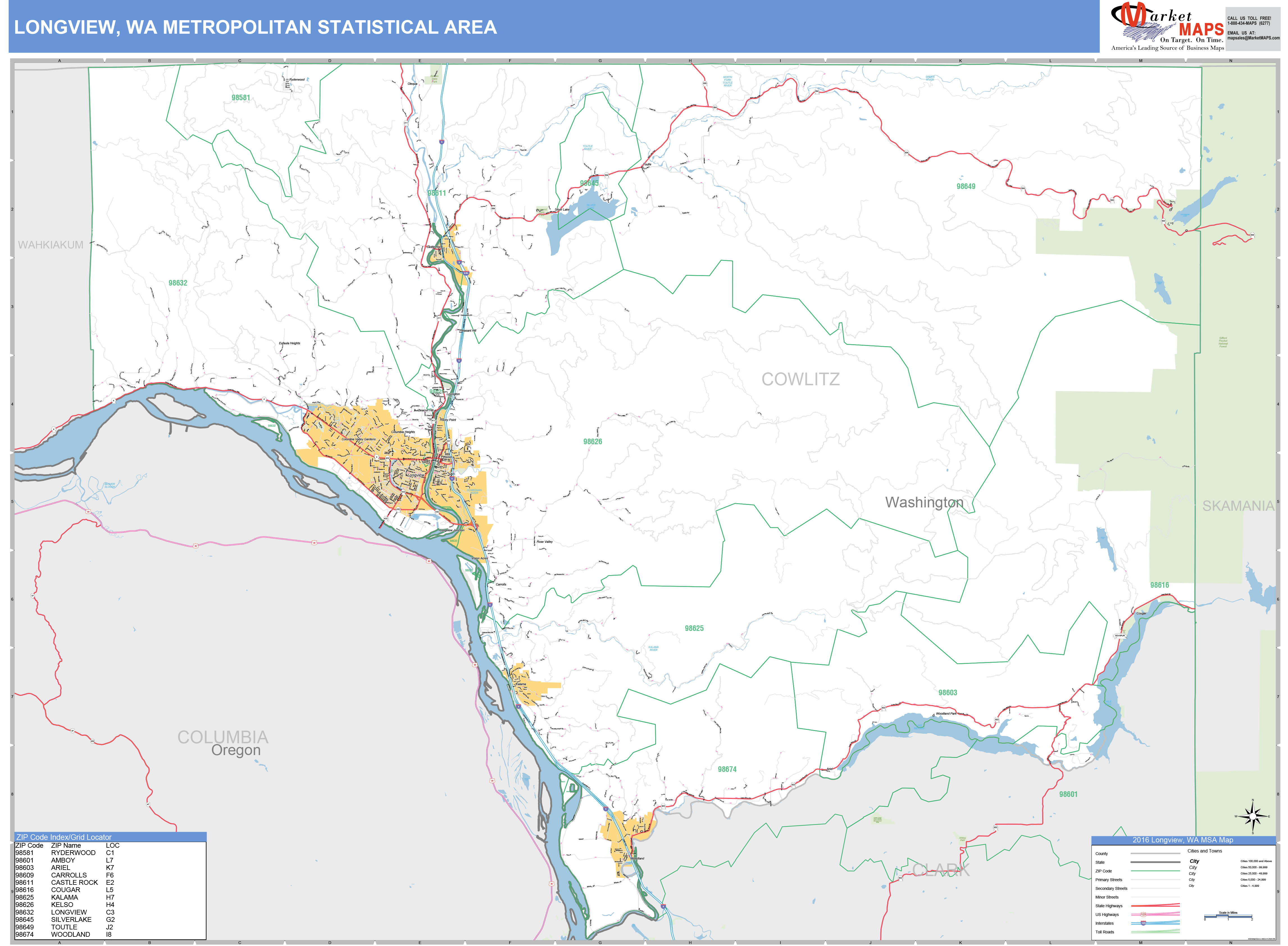 Longview Wa Metro Area Wall Map Premium Style By Mark - vrogue.co