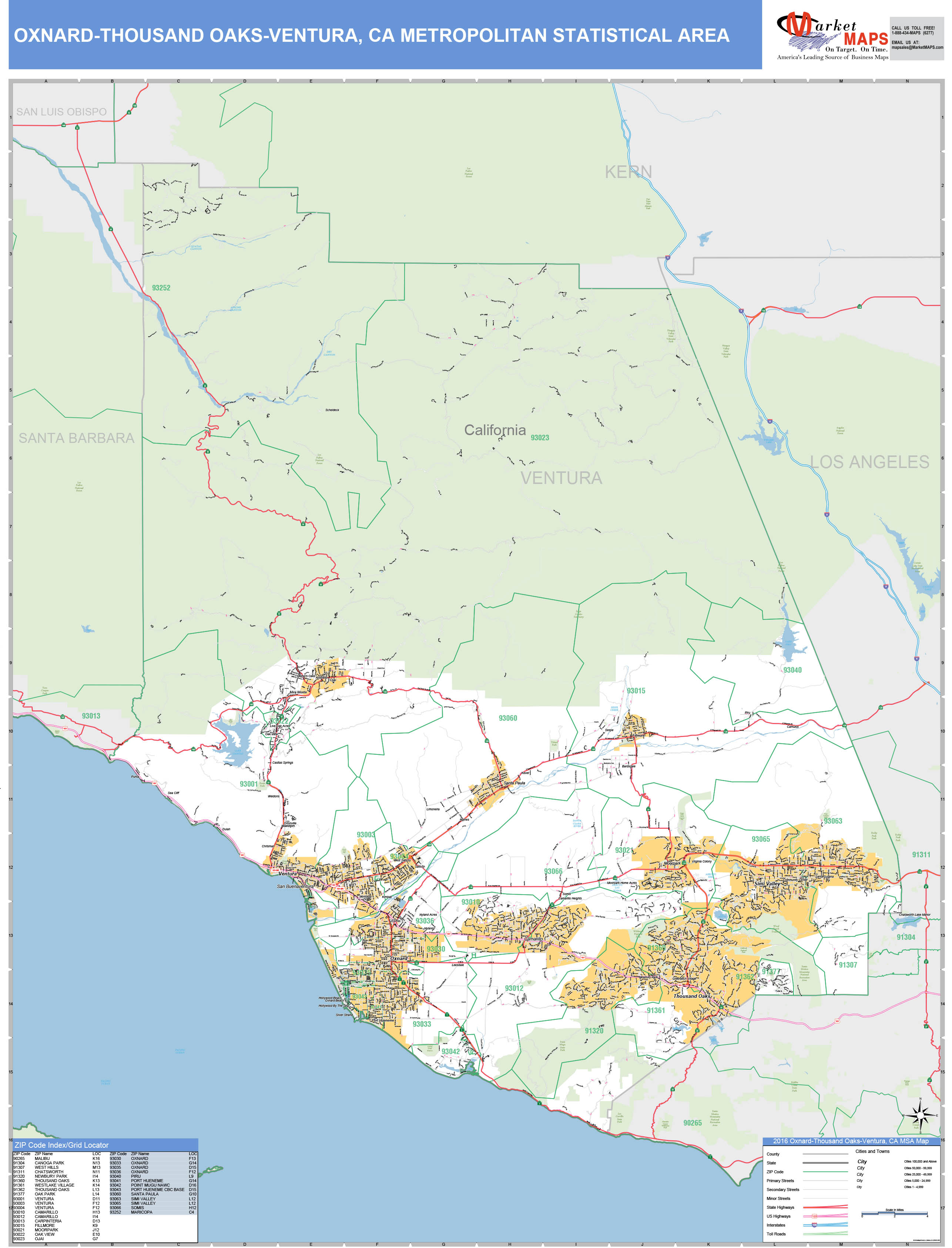 Oxnard-Thousand Oaks-Ventura, CA Metro Area Wall Map Basic Style by ...