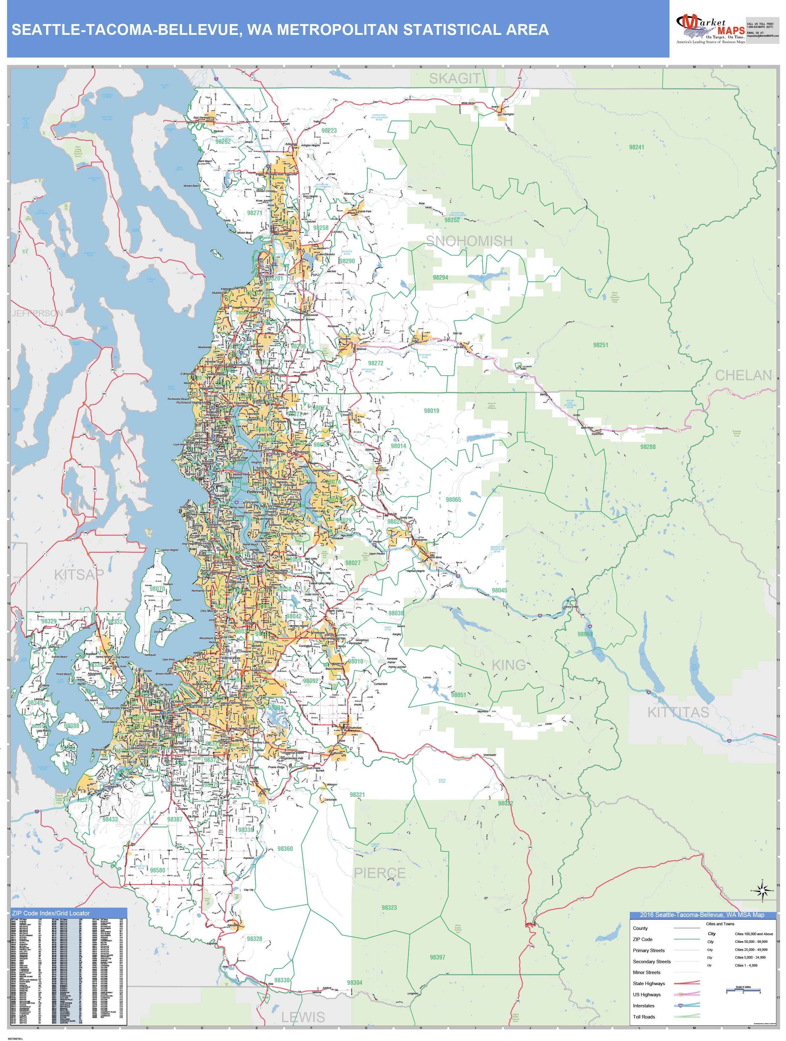 Seattle Tacoma Bellevue Wa Metro Area Wall Map Basic Style By Marketmaps Mapsales 8227