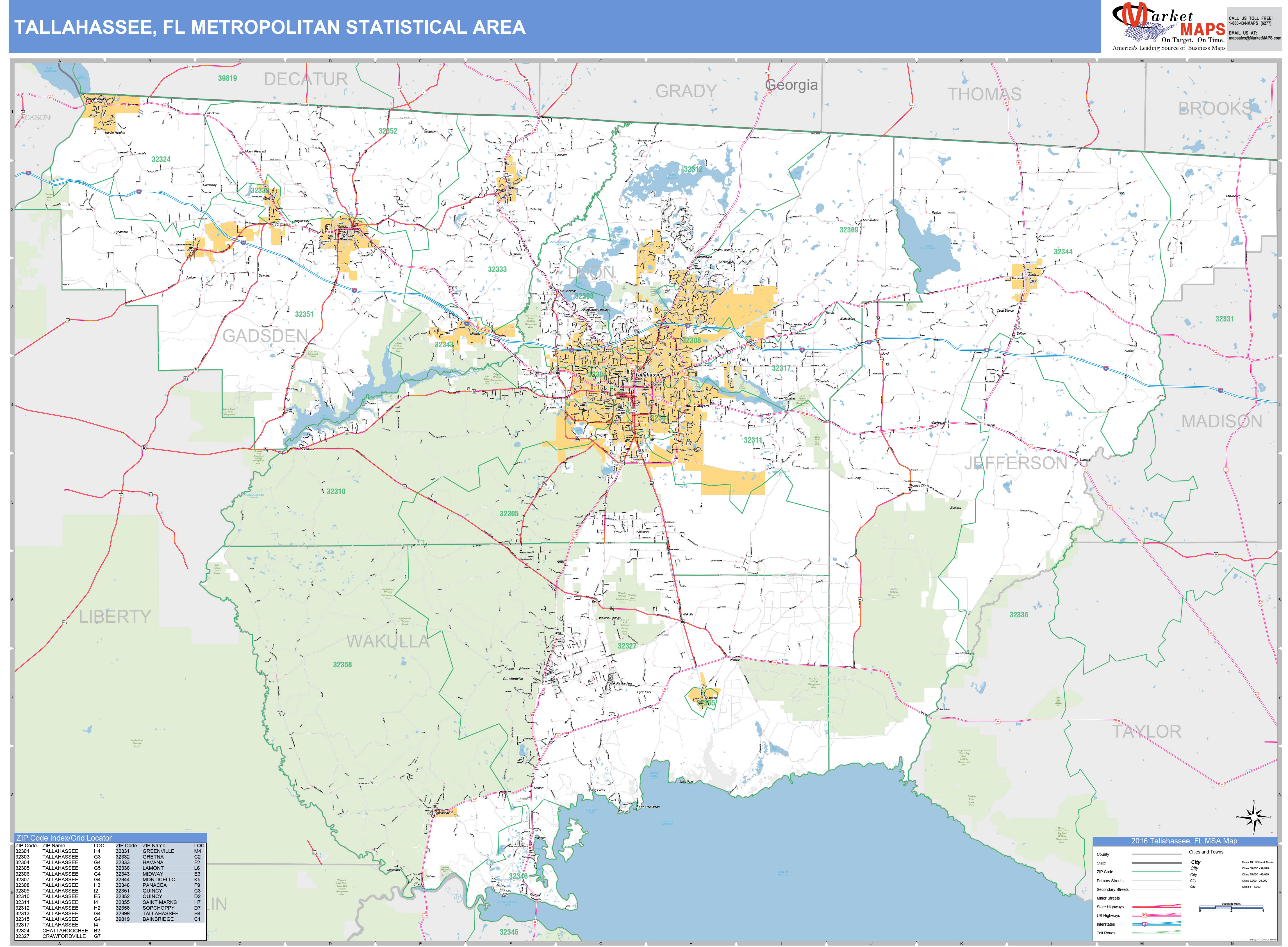 Tallahassee Fl Metro Area Wall Map Premium Style By M - vrogue.co