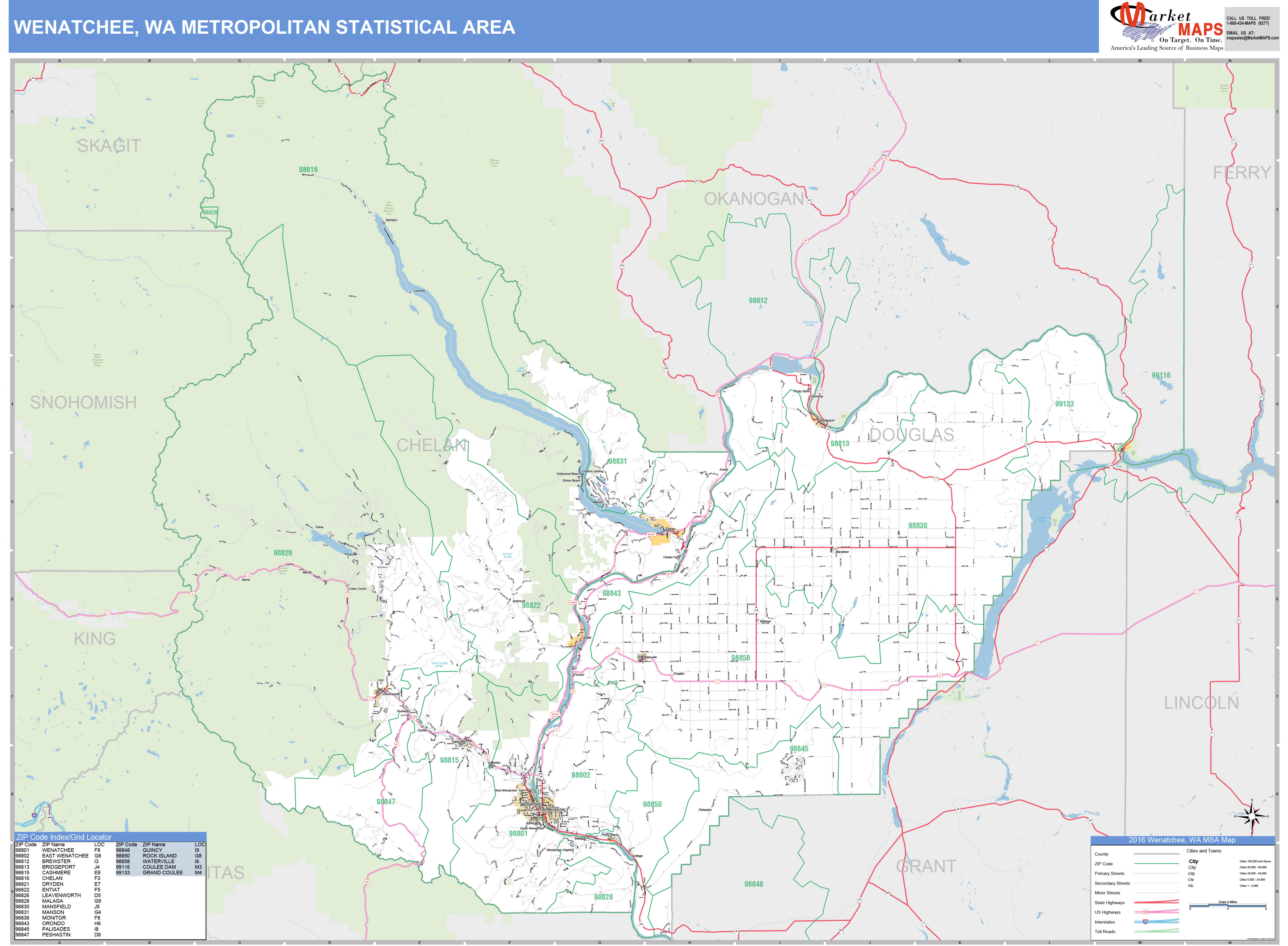 Wenatchee Wa Metro Area Wall Map Basic Style By Marketmaps 6969