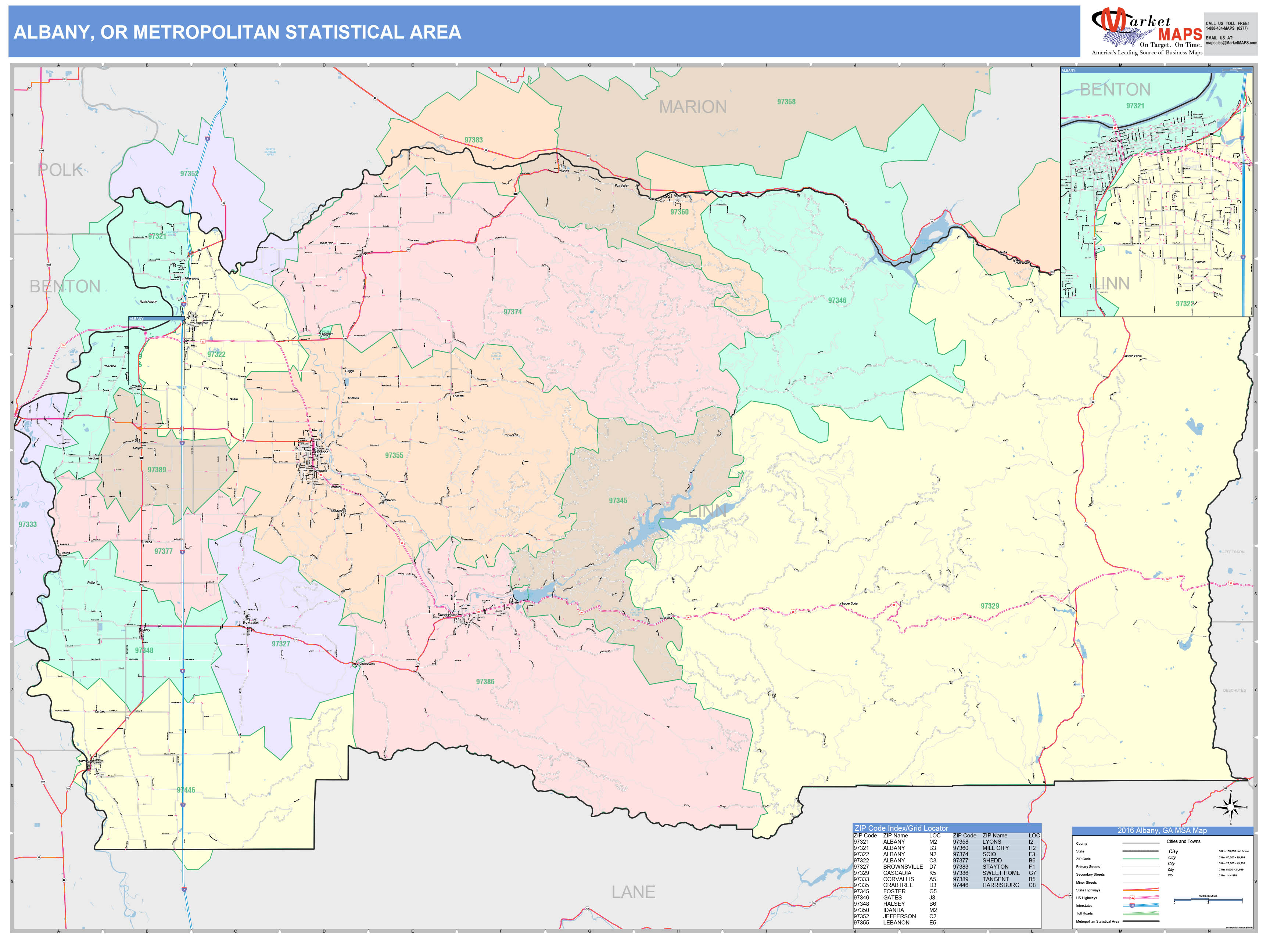 Albany, OR Metro Area Wall Map Color Cast Style by MarketMAPS ...