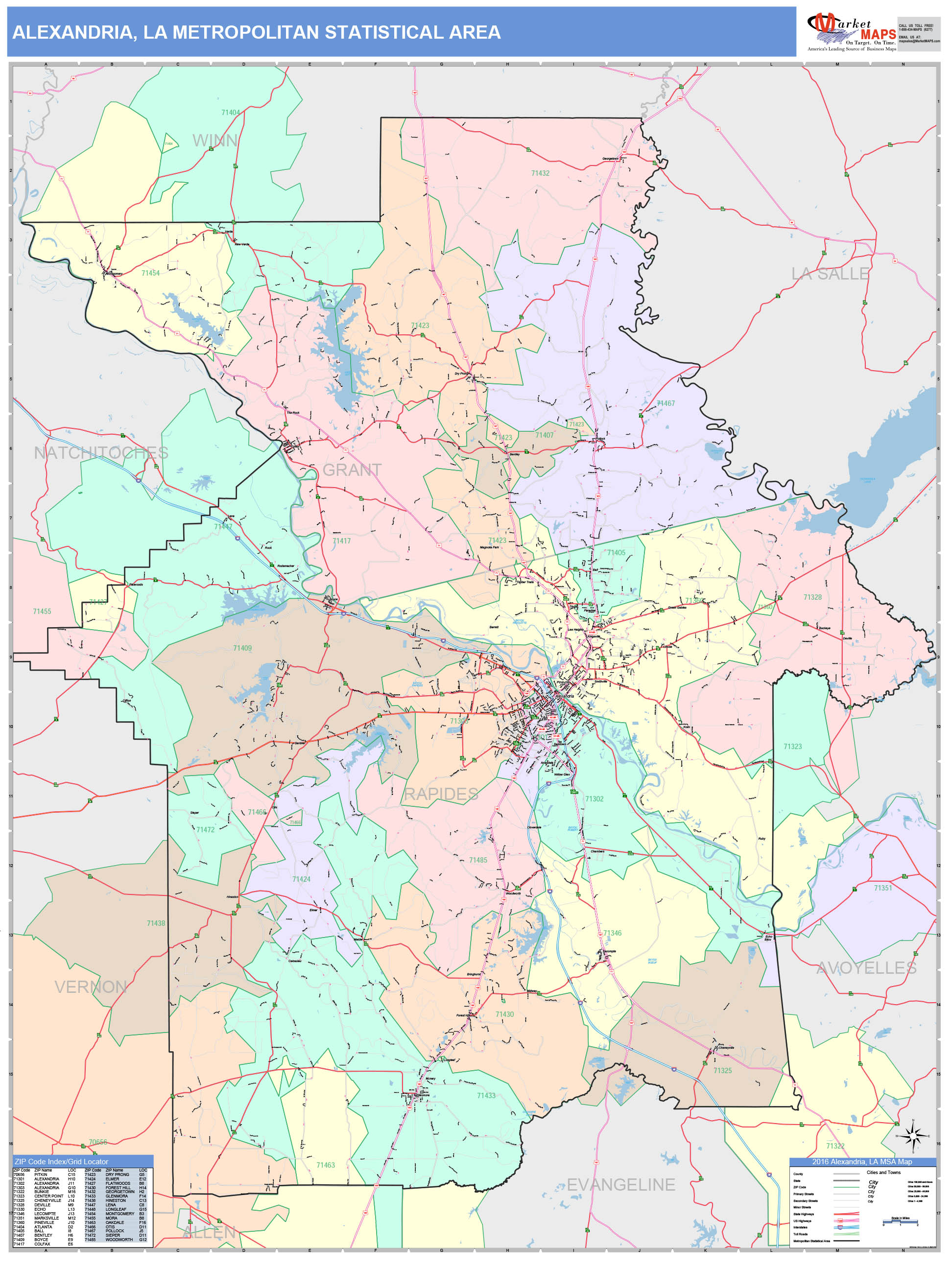 Alexandria, LA Metro Area Wall Map Color Cast Style by MarketMAPS ...