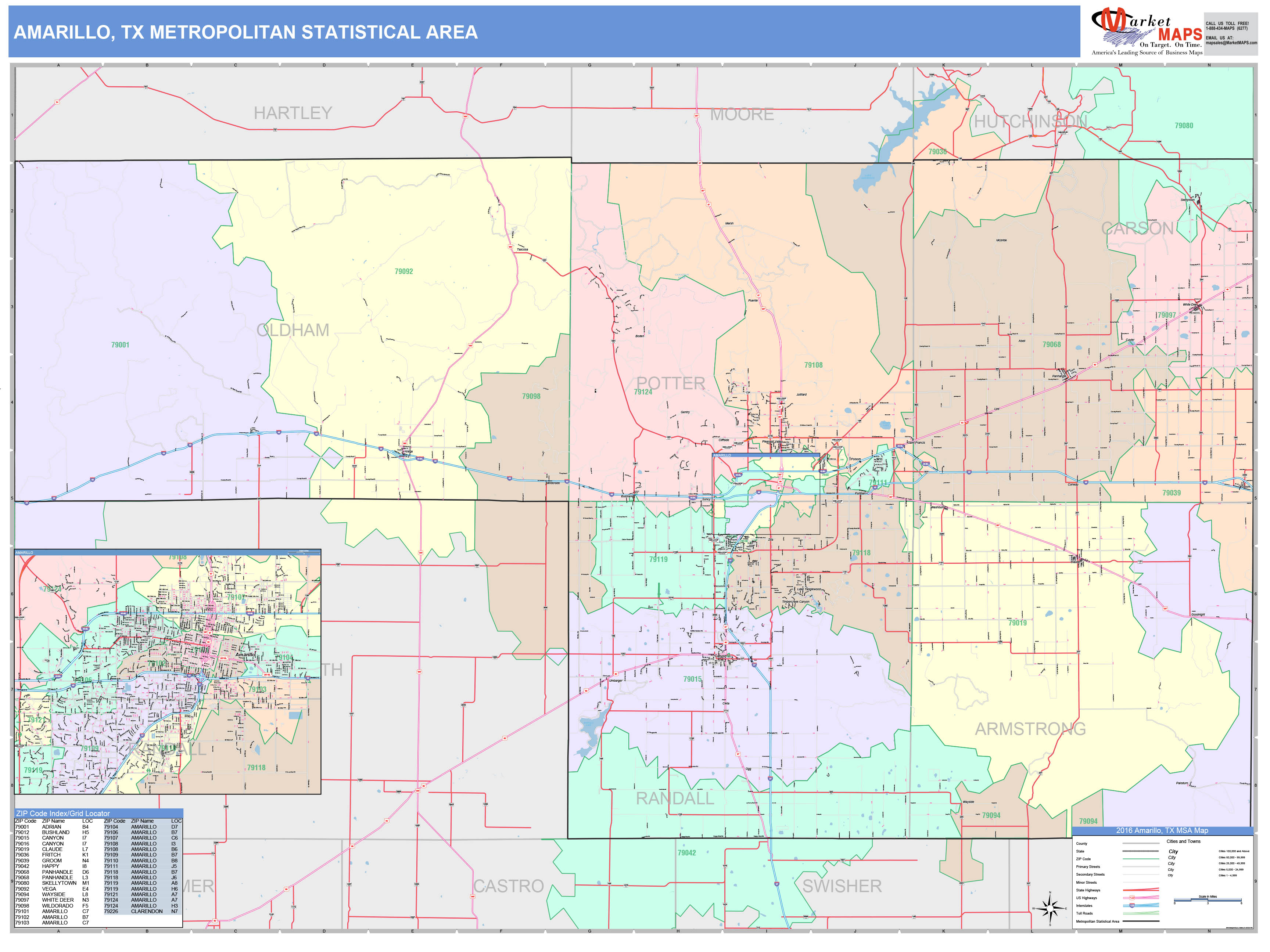 Amarillo Tx Metro Area Wall Map Color Cast Style By Marketmaps