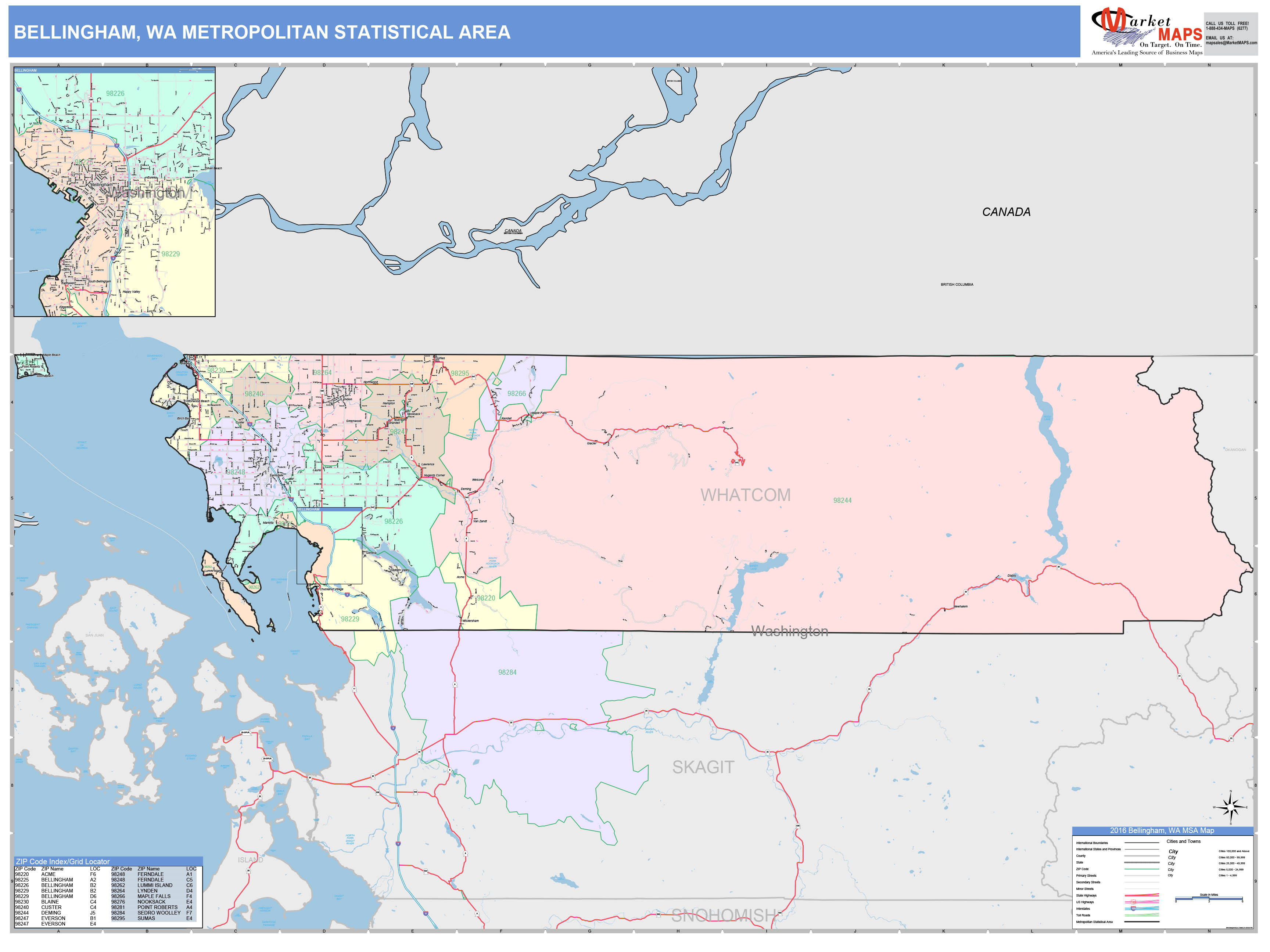 Bellingham, WA Metro Area Wall Map Color Cast Style by MarketMAPS ...