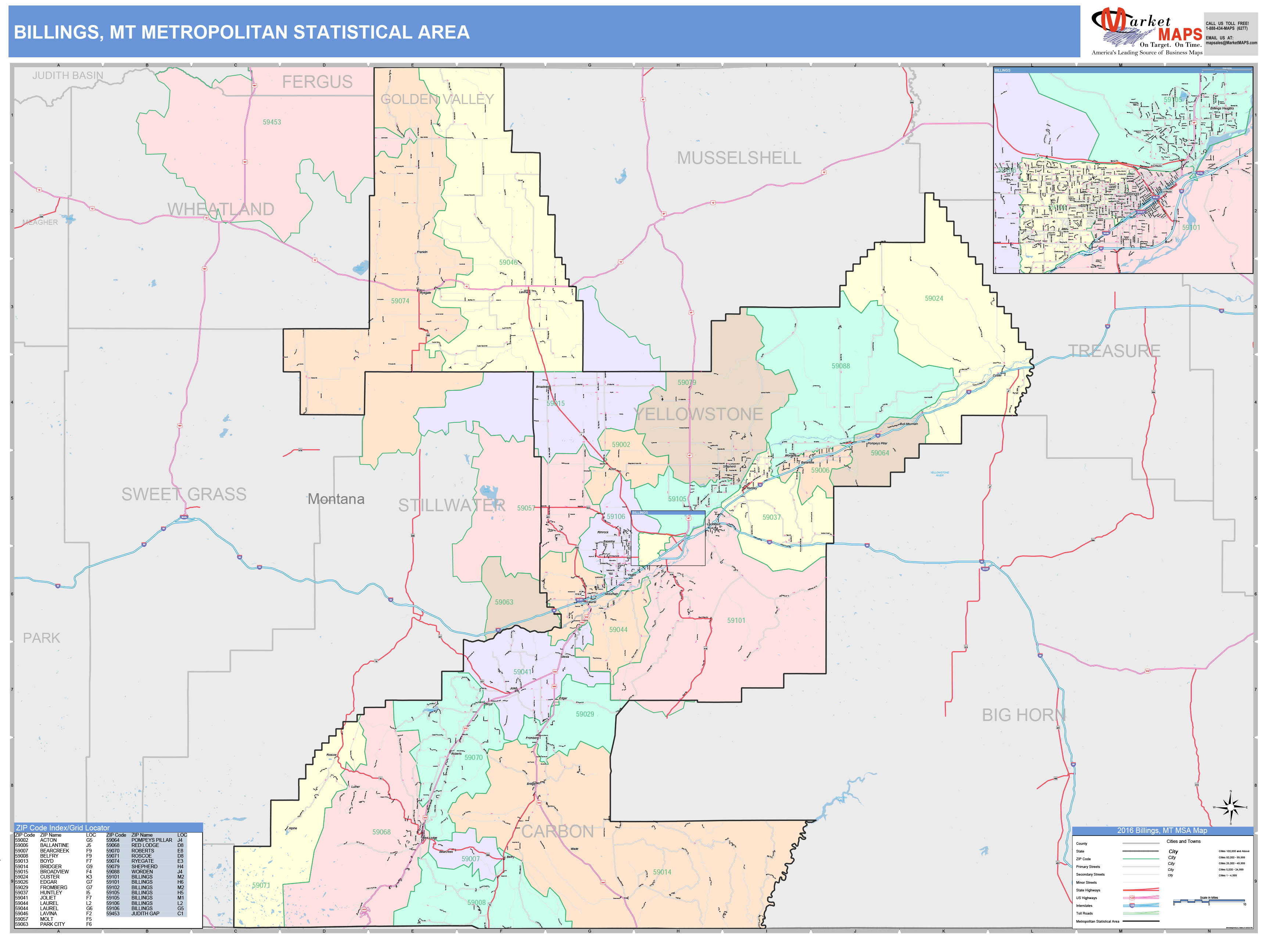 Billings MT Metro Area Wall Map Color Cast Style By MarketMAPS MapSales   Billings MT 