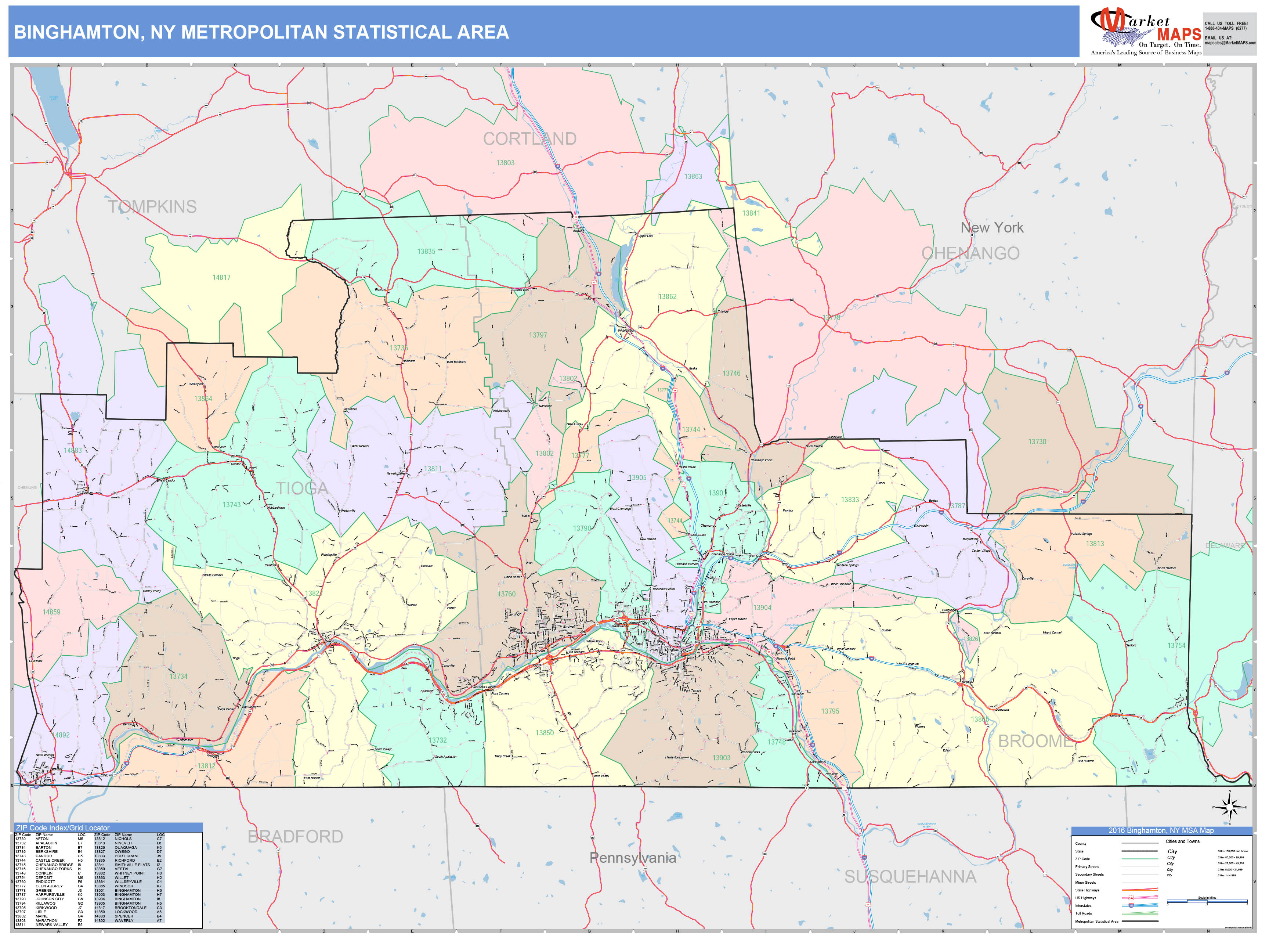 Binghamton, NY Metro Area Wall Map Color Cast Style by MarketMAPS ...